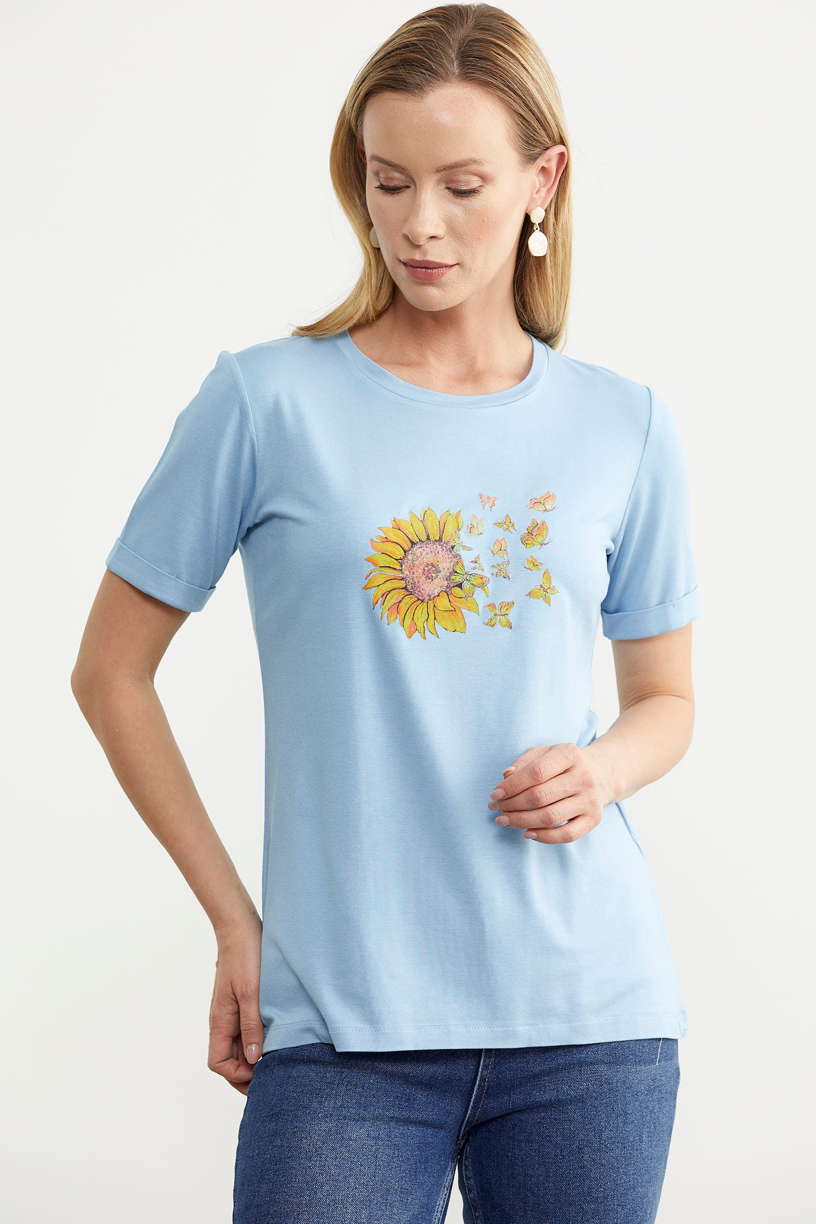 Baskılı Basic Penye Tişört - Mavi (4) Sementa