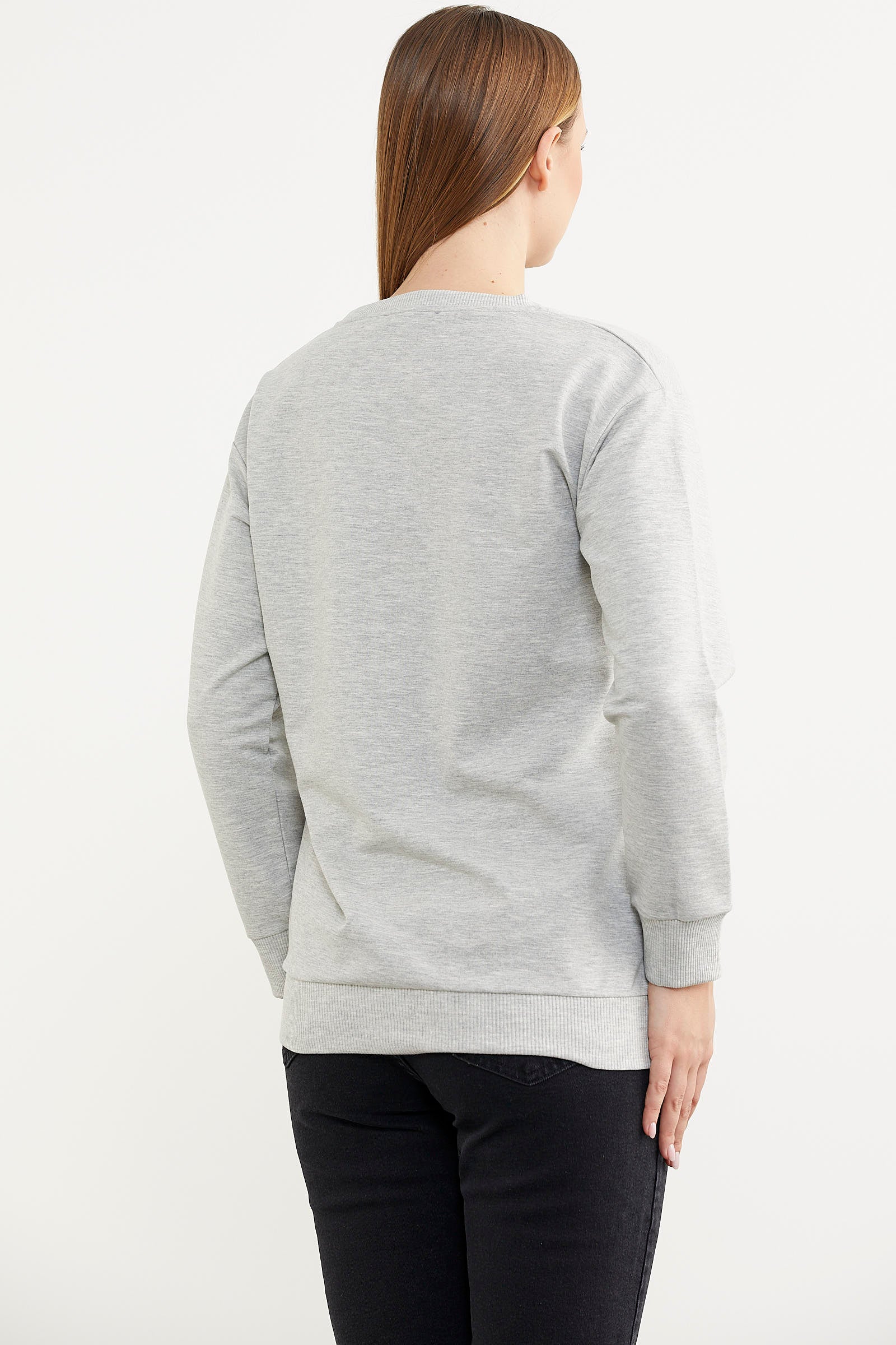 Baskılı Oversize Basic Sweatshirt - Gri (5) Sementa