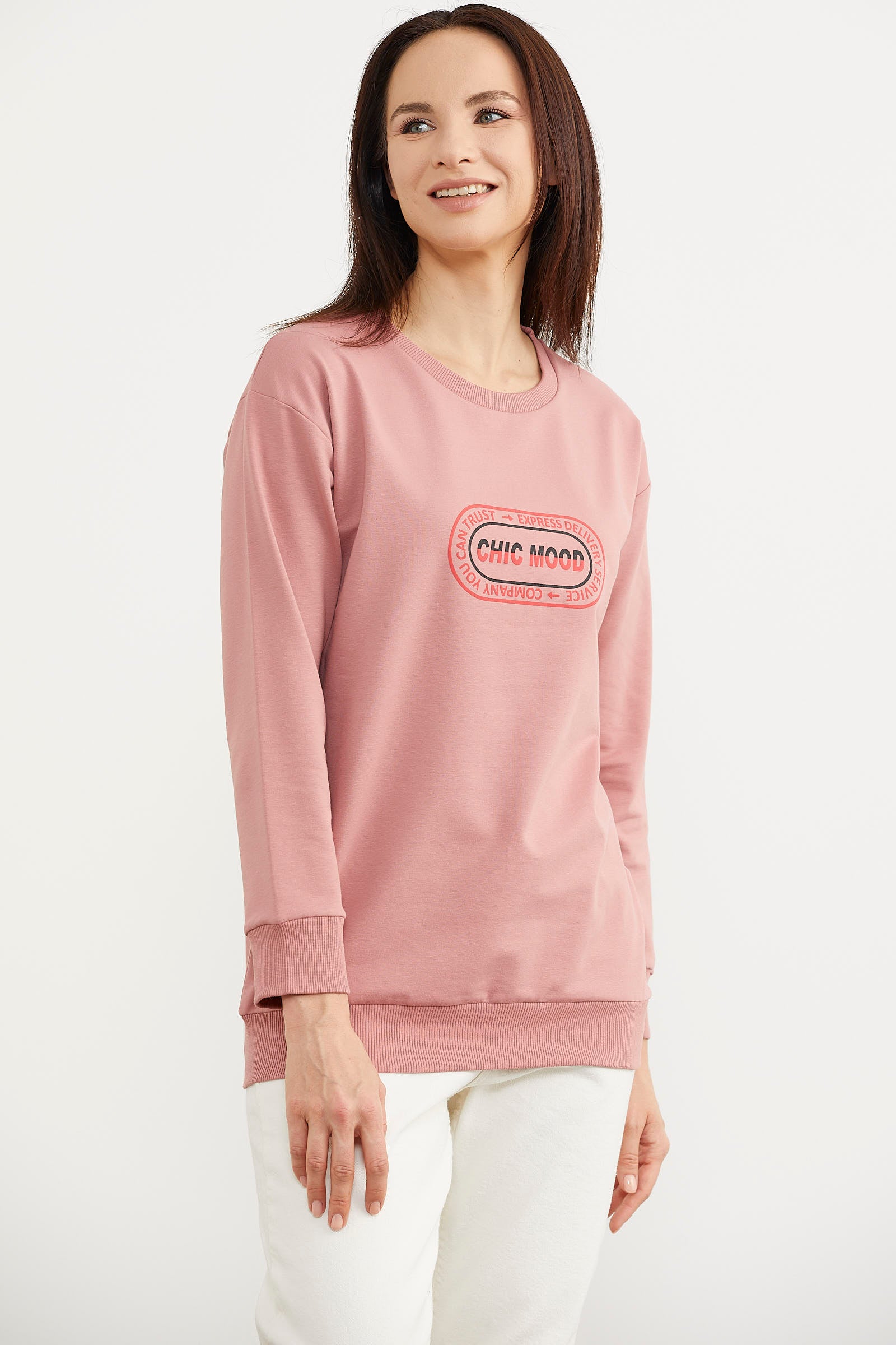 Baskılı Oversize Basic Sweatshirt - Gül Kurusu (3) Sementa