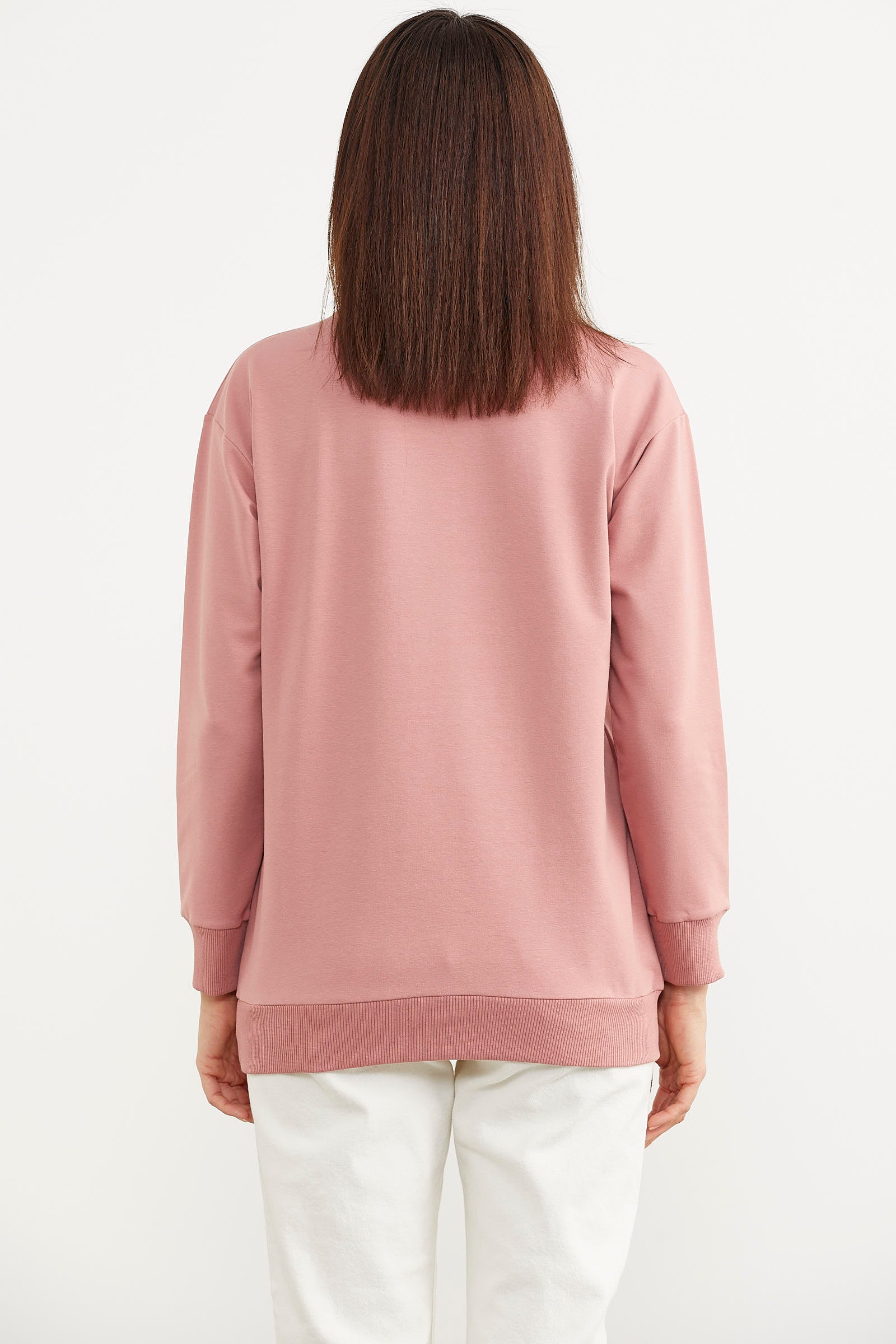 Baskılı Oversize Basic Sweatshirt - Gül Kurusu (4) Sementa