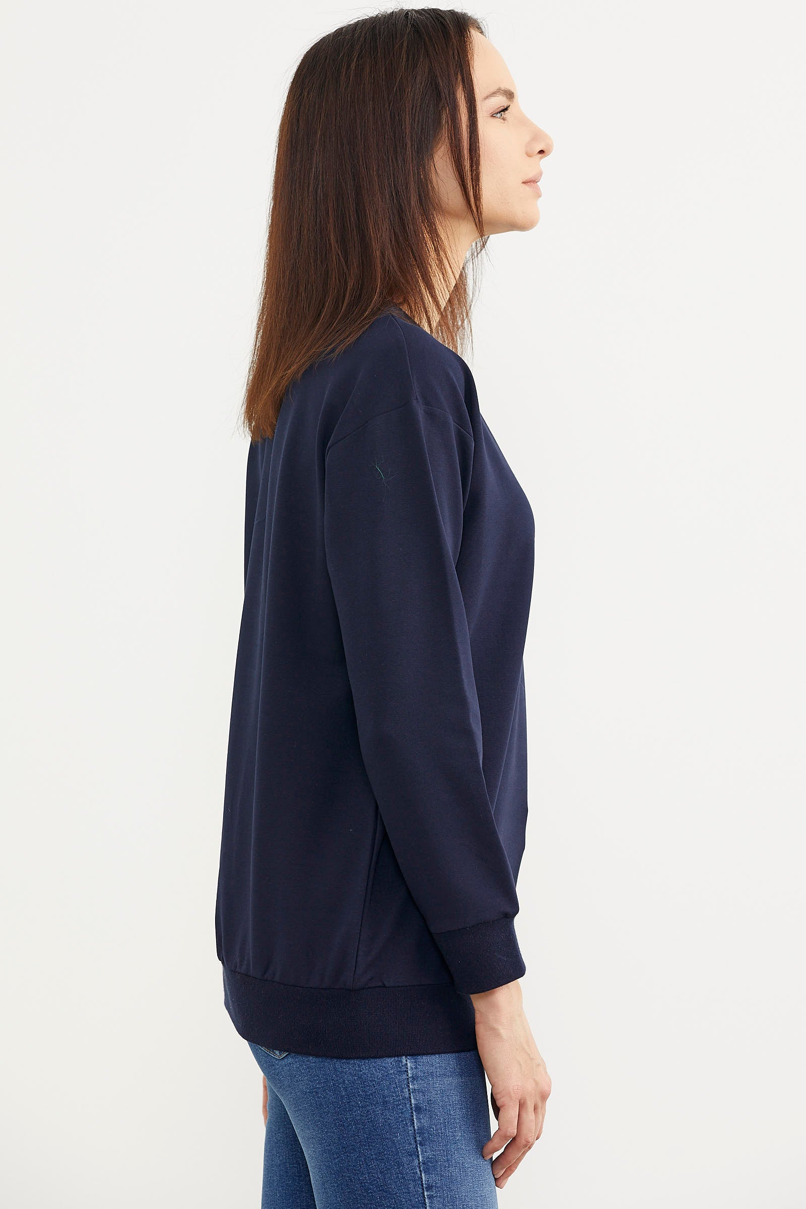 Baskılı Oversize Basic Sweatshirt - Lacivert (4) Sementa