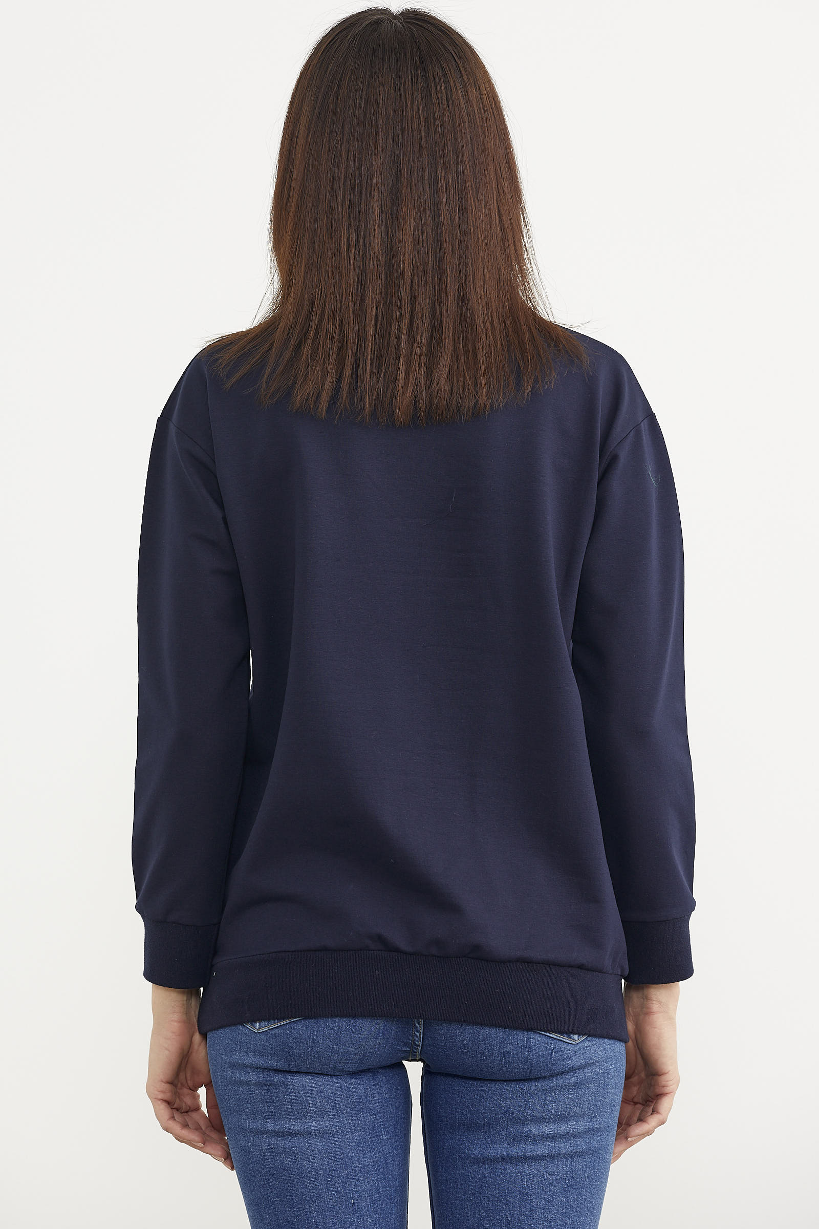 Baskılı Oversize Basic Sweatshirt - Lacivert (5) Sementa