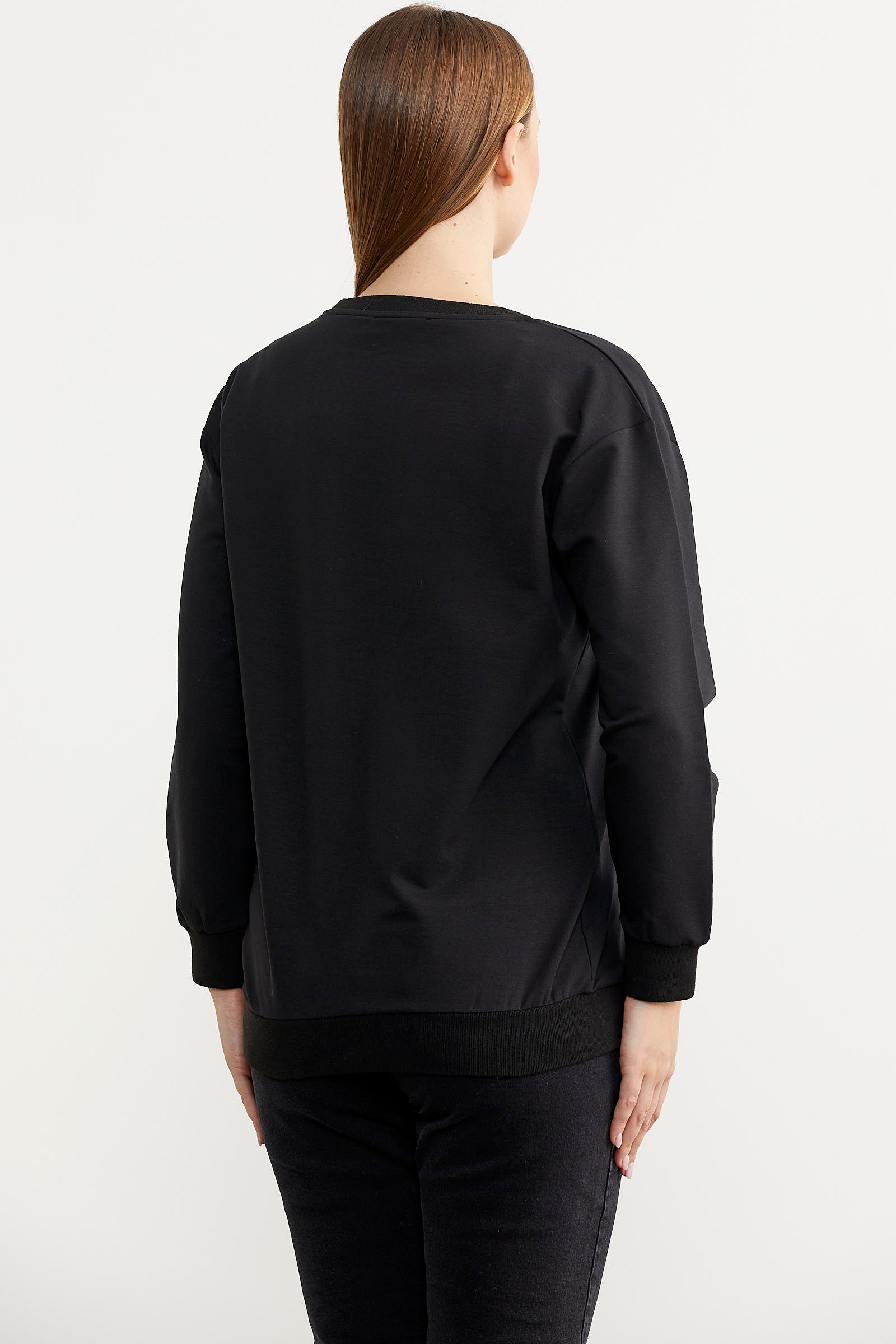 Baskılı Oversize Basic Sweatshirt - Siyah (5) Sementa