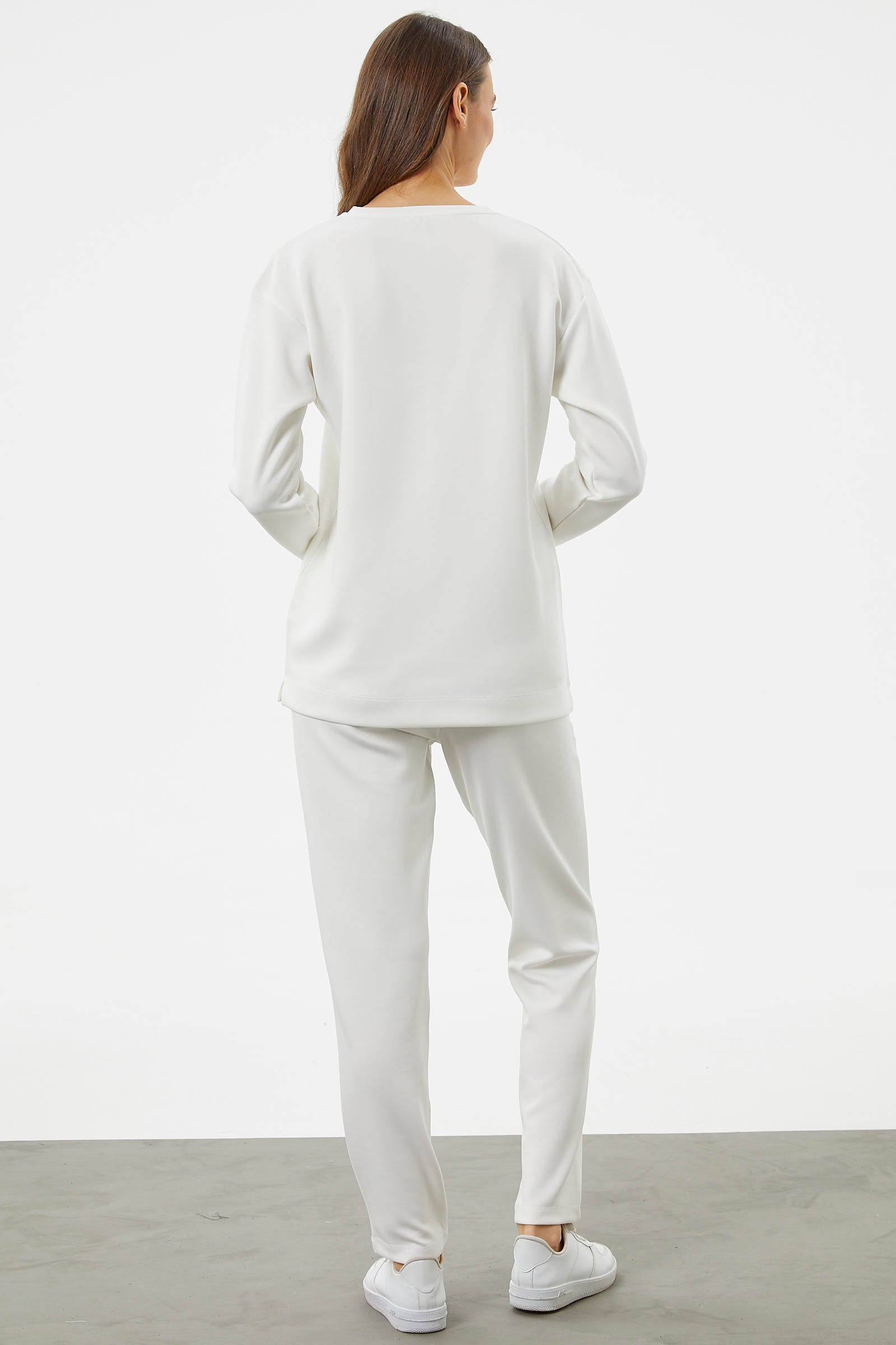 Baskılı Sıfır Yaka Oversize Eşofman Takım - Ekru (6) Sementa