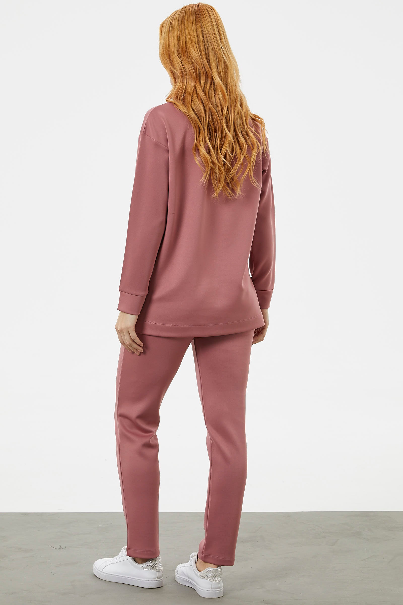 Baskılı Sıfır Yaka Oversize Eşofman Takım - Gül (6) Sementa