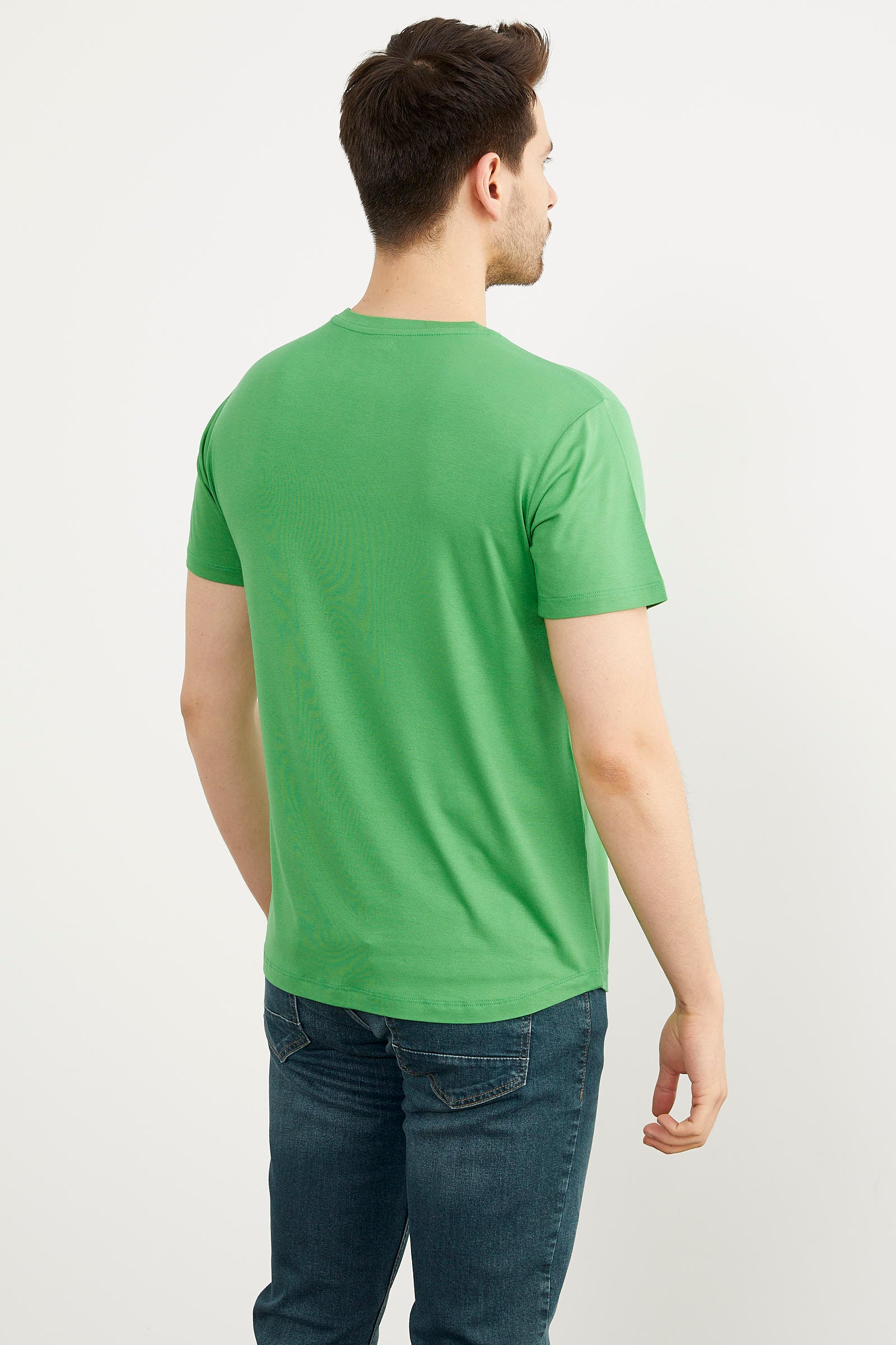 Baskılı Sıfır Yaka Penye Tişört - Yeşil (5) Sementa