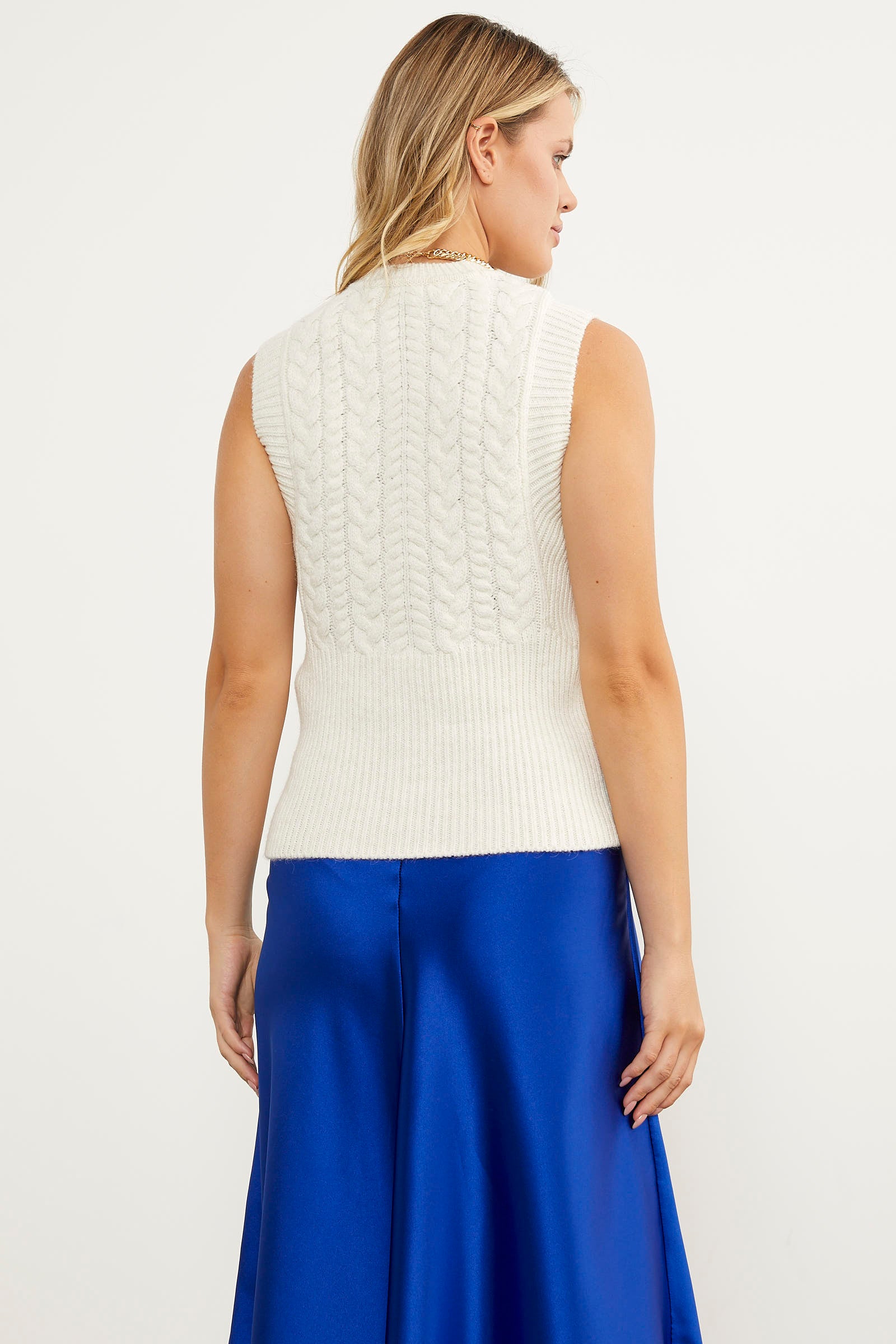 Bele Oturmalı Saç Örgü Triko Süveter - Kemik (6) Sementa