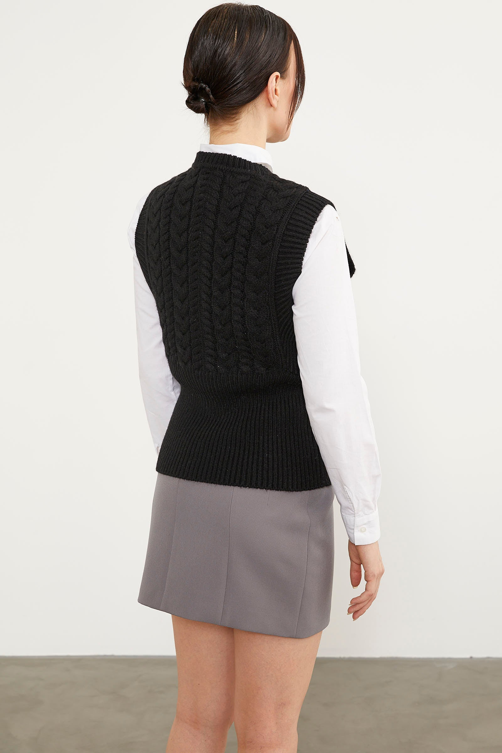 Bele Oturmalı Saç Örgü Triko Süveter - Siyah (6) Sementa