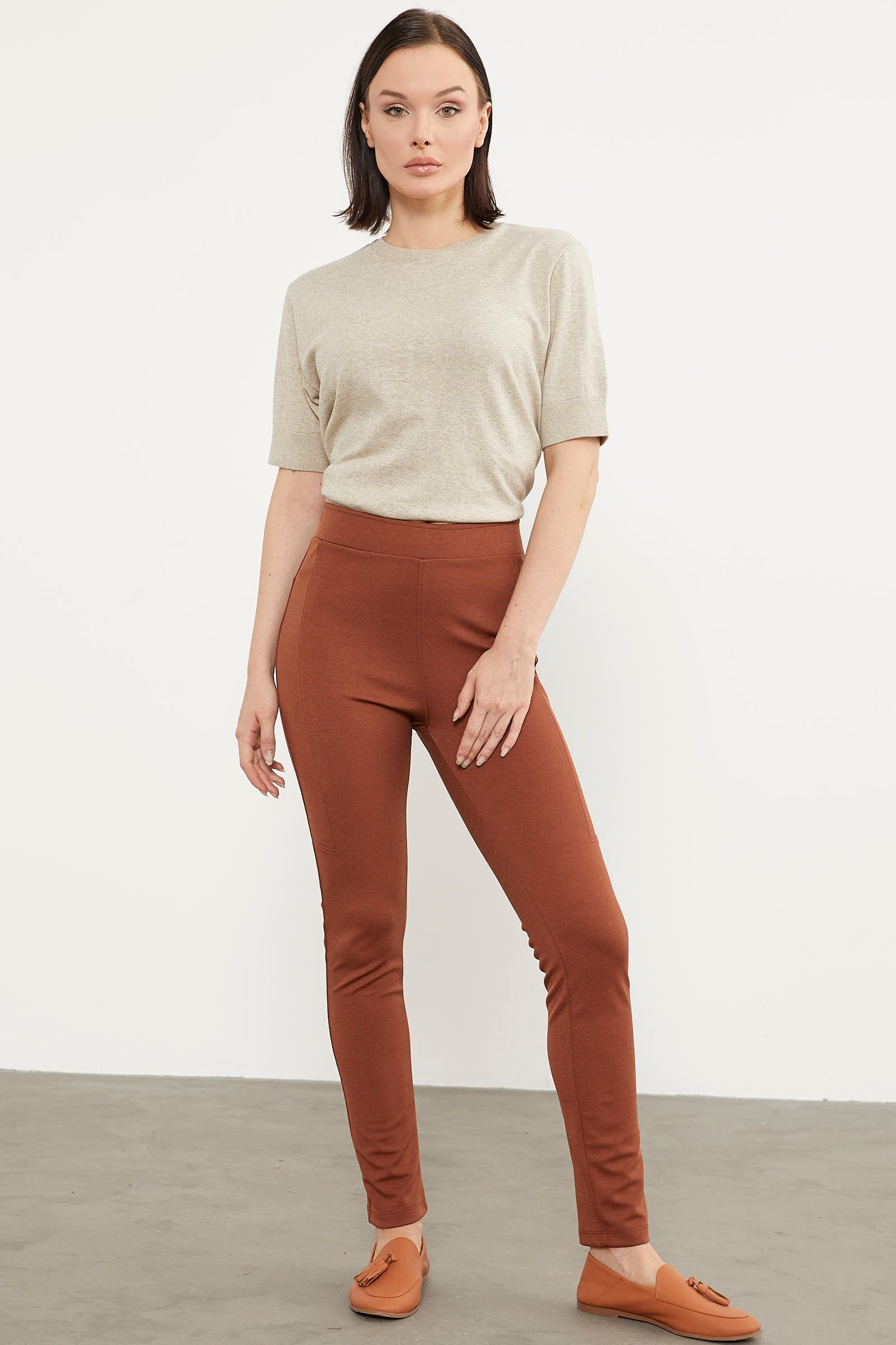 Beli Lastikli Parça Detaylı Tayt - Kiremit (1) Sementa