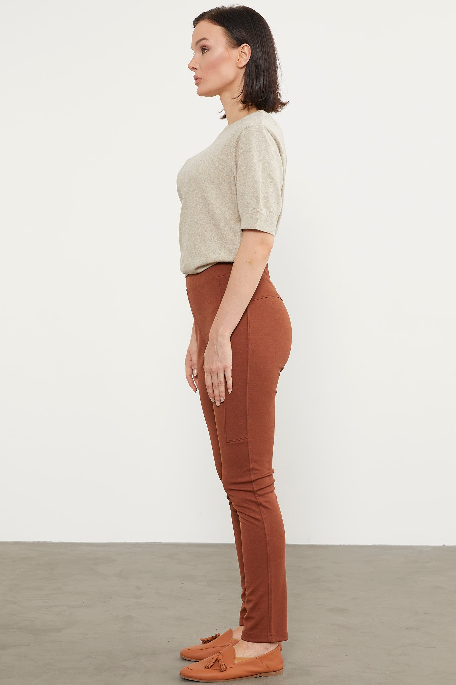 Beli Lastikli Parça Detaylı Tayt - Kiremit (3) Sementa