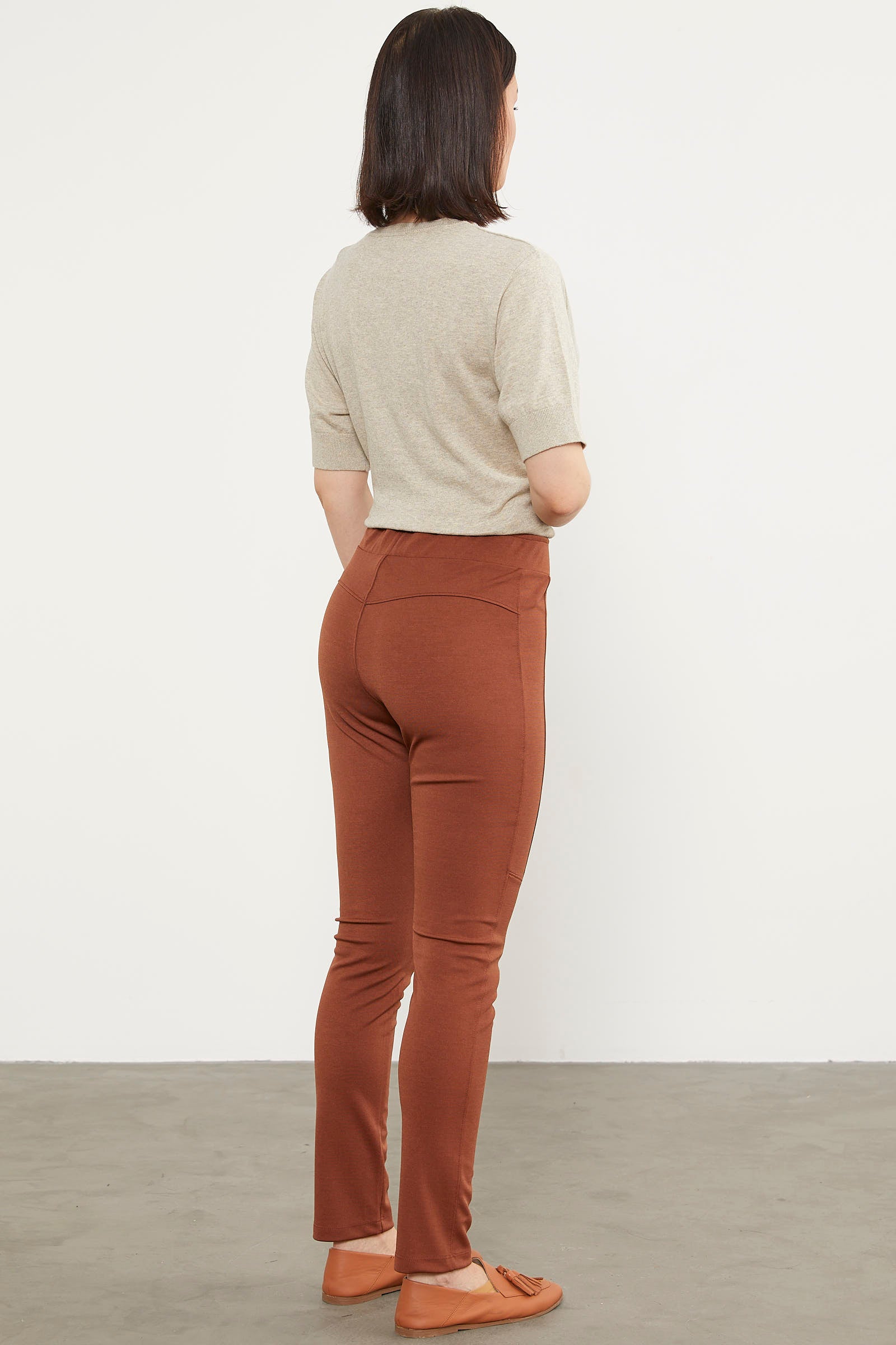 Beli Lastikli Parça Detaylı Tayt - Kiremit (4) Sementa