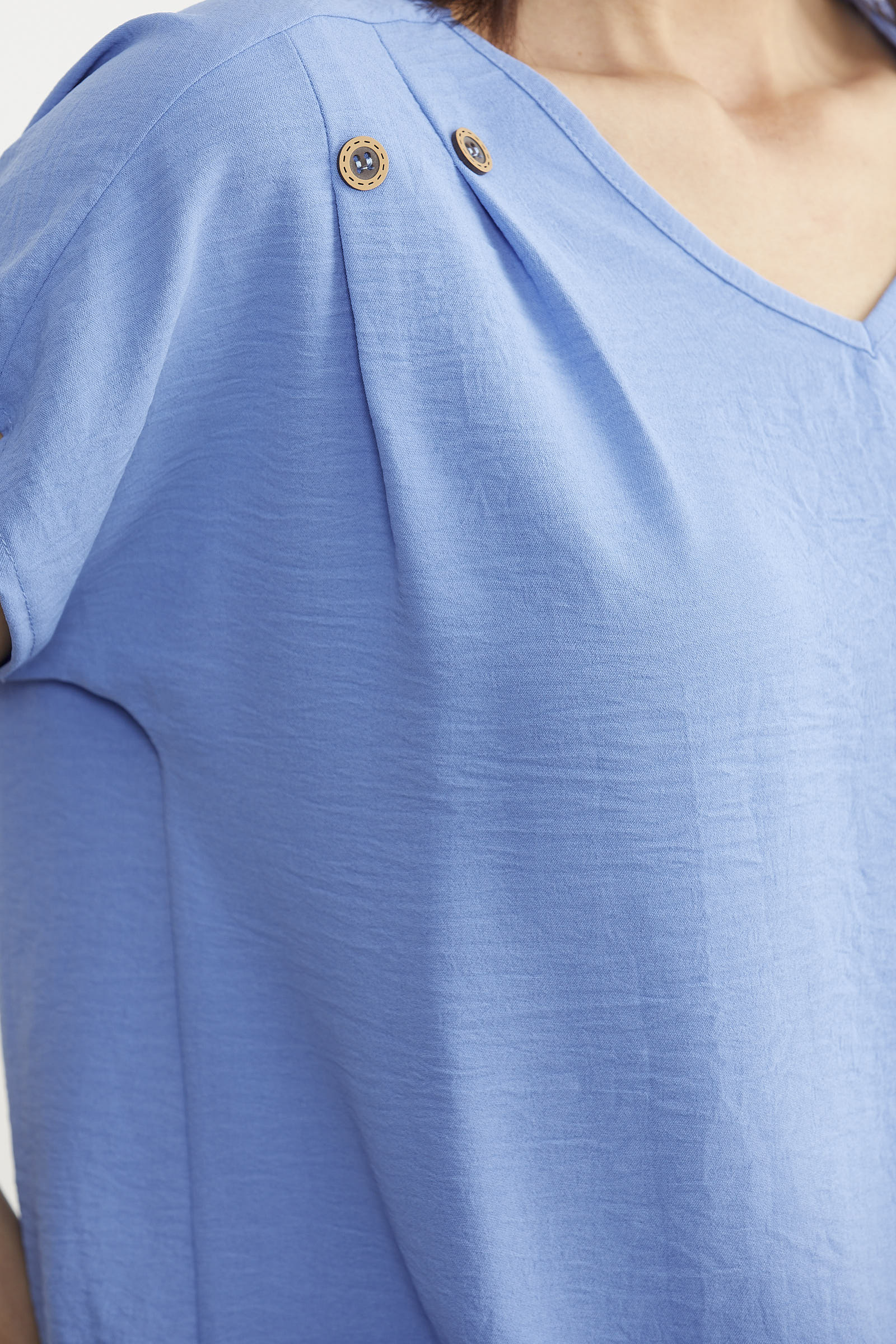 Beli Lastikli V Yaka Crop Bluz - Mavi (4) Sementa