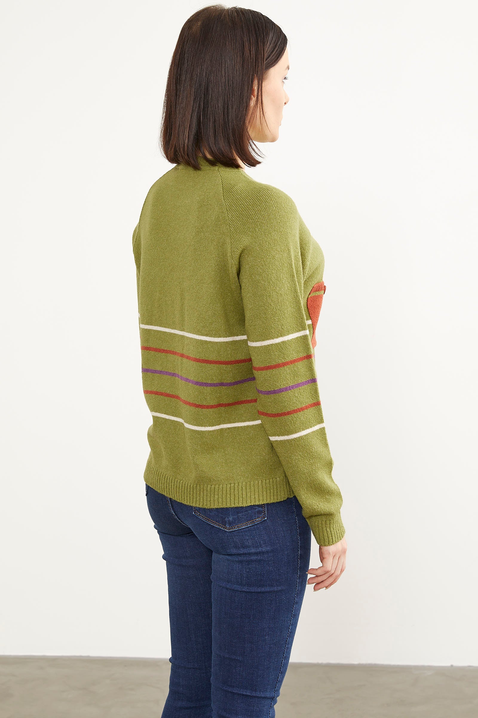 Blok Cepli Renk Çizgili Triko Kazak - Yeşil (5) Sementa