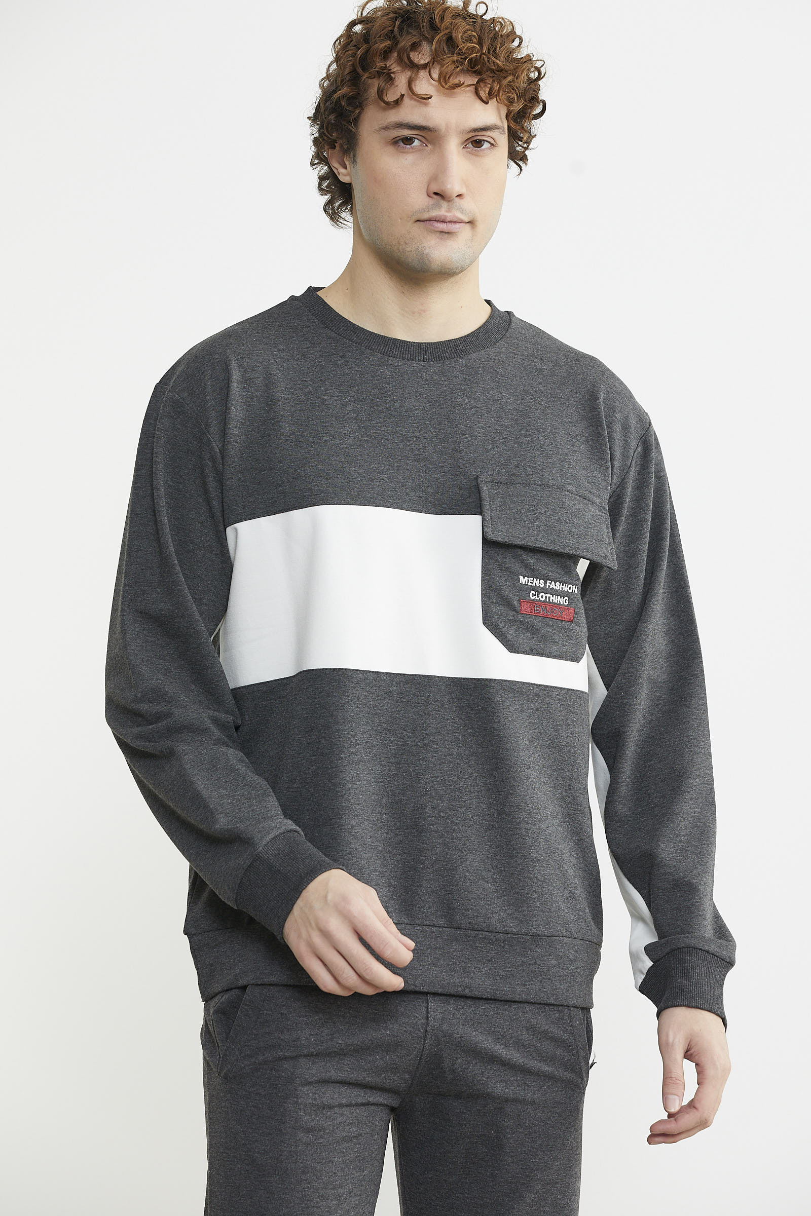 Blok Çizgili Eşofman Takım - Antrasit - Sementa