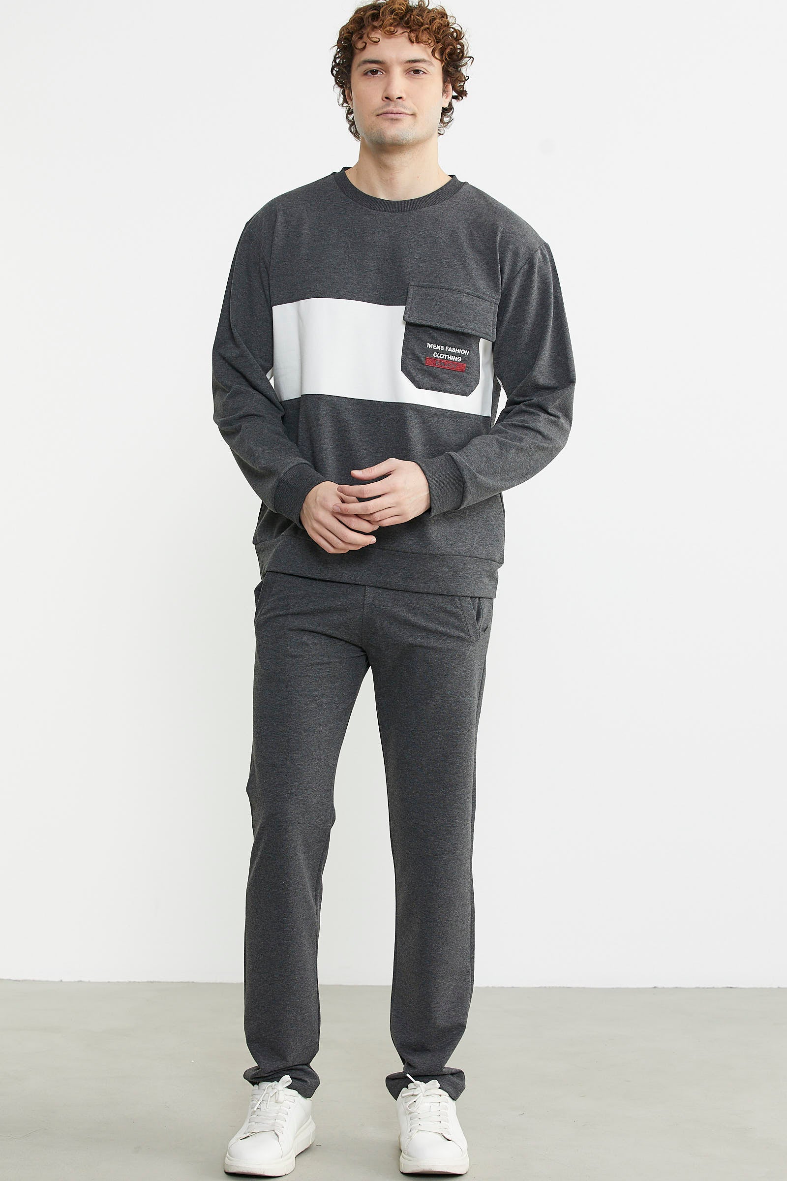 Blok Çizgili Eşofman Takım - Antrasit - Sementa