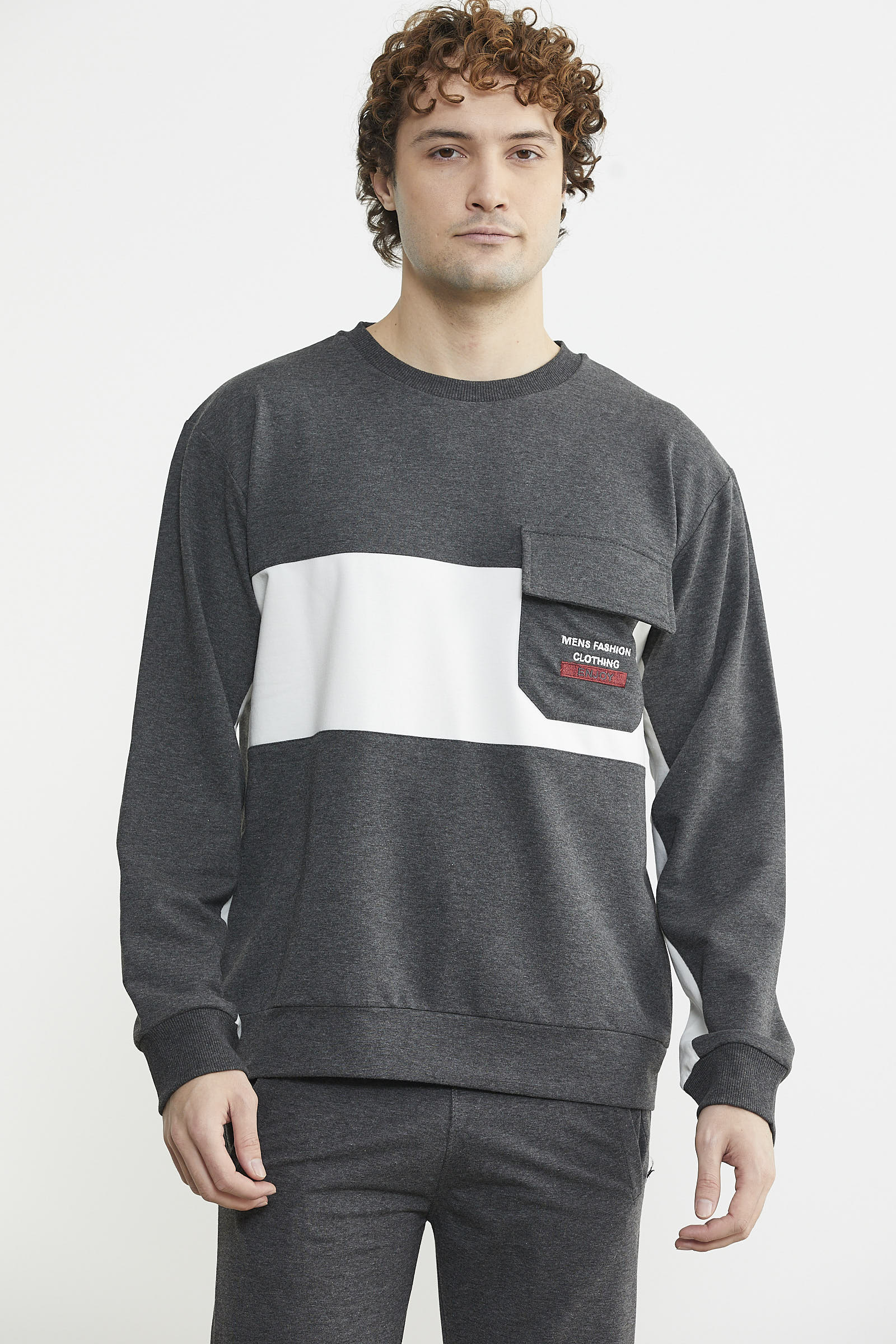 Blok Çizgili Eşofman Takım - Antrasit - Sementa