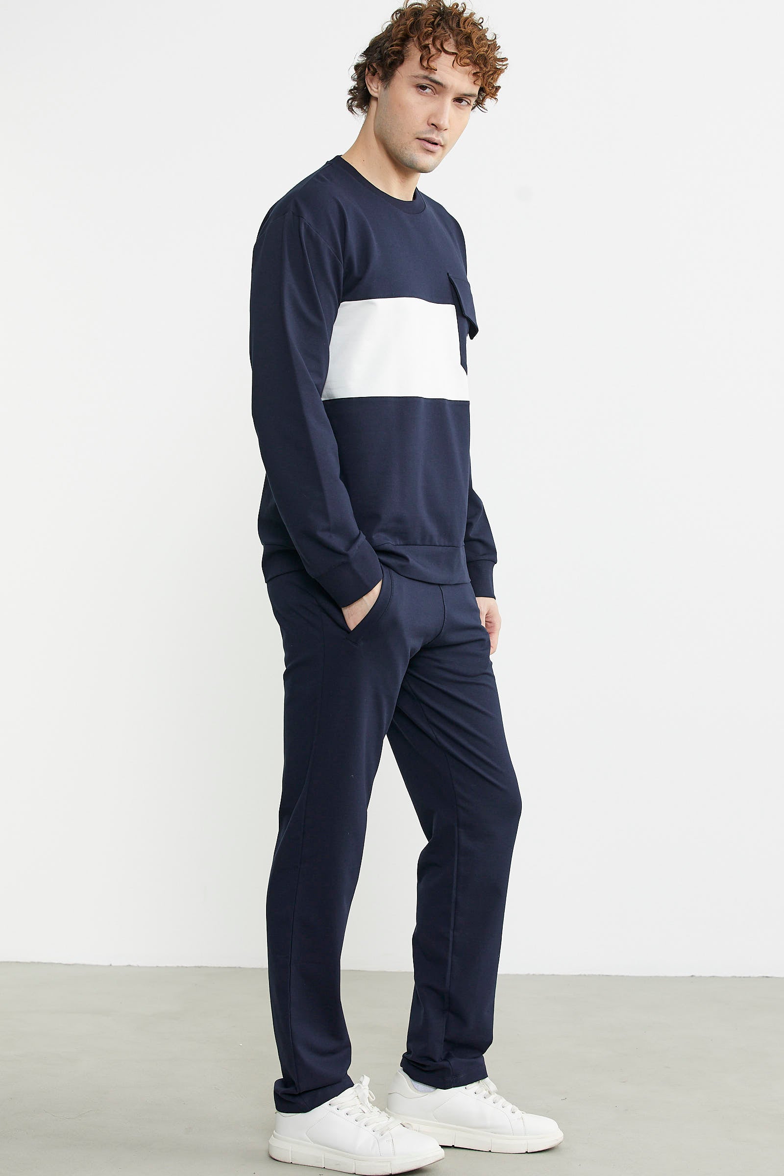 Blok Çizgili Eşofman Takım - Lacivert - Sementa