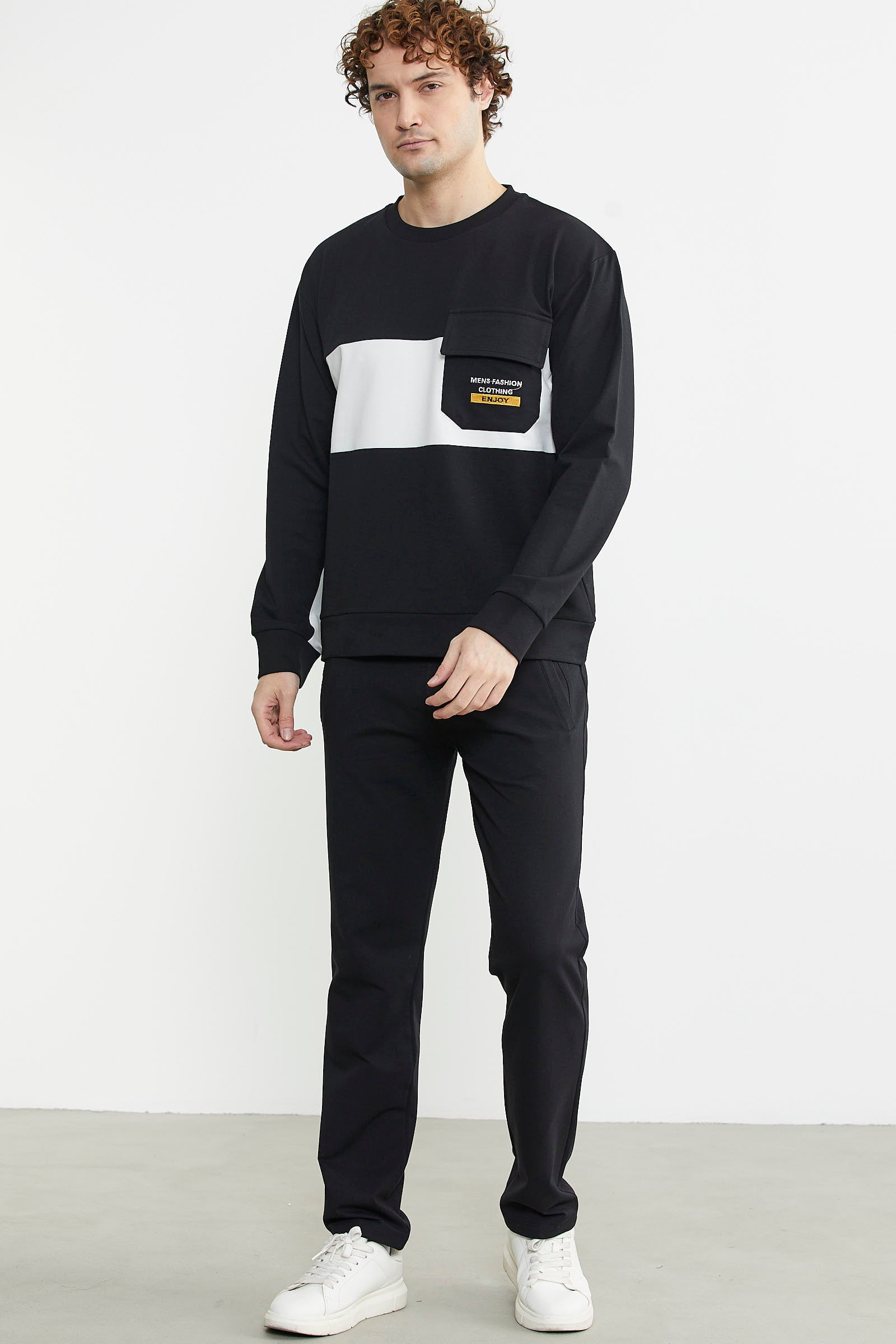 Blok Çizgili Eşofman Takım - Siyah - Sementa