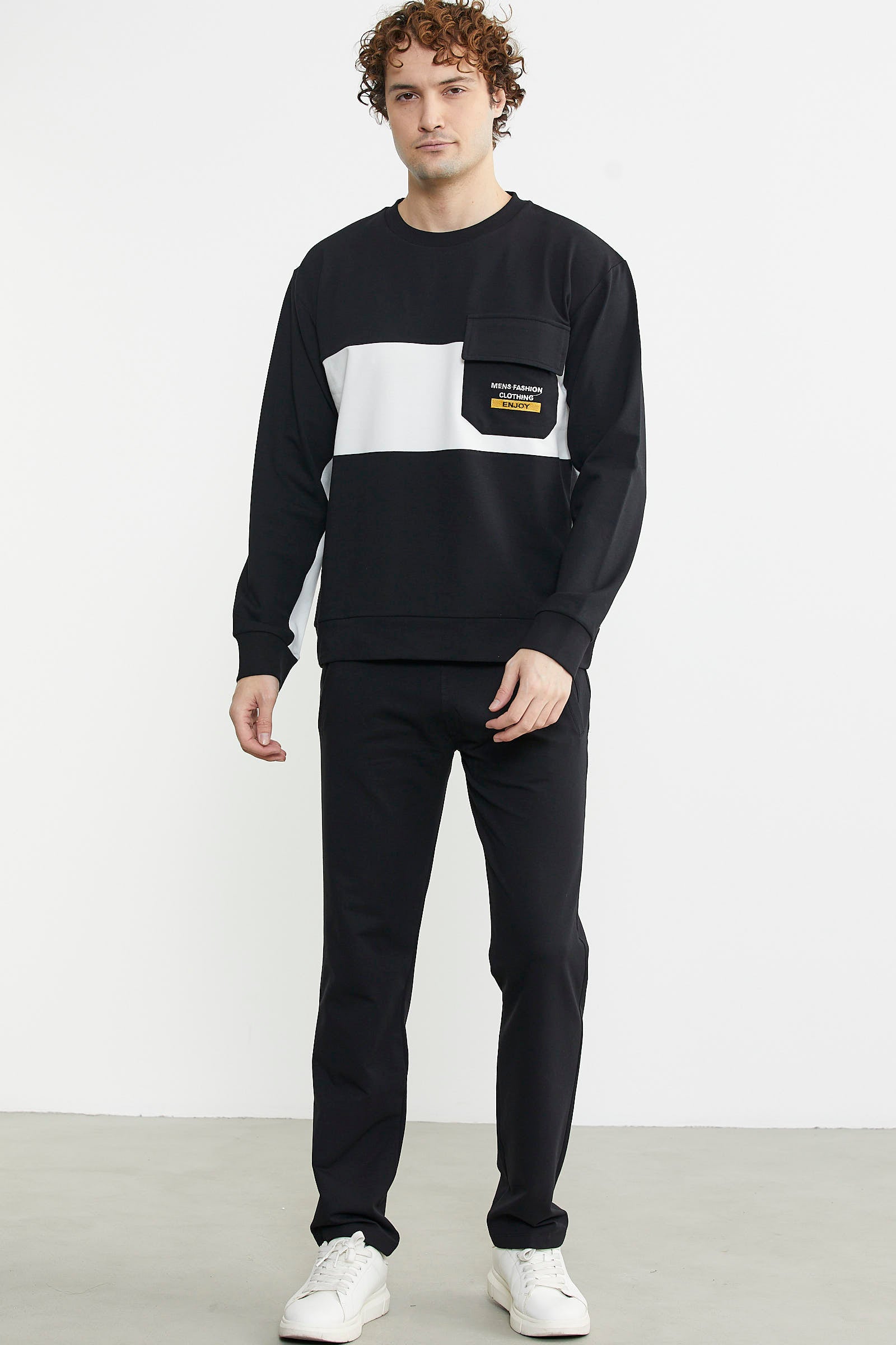 Blok Çizgili Eşofman Takım - Siyah - Sementa