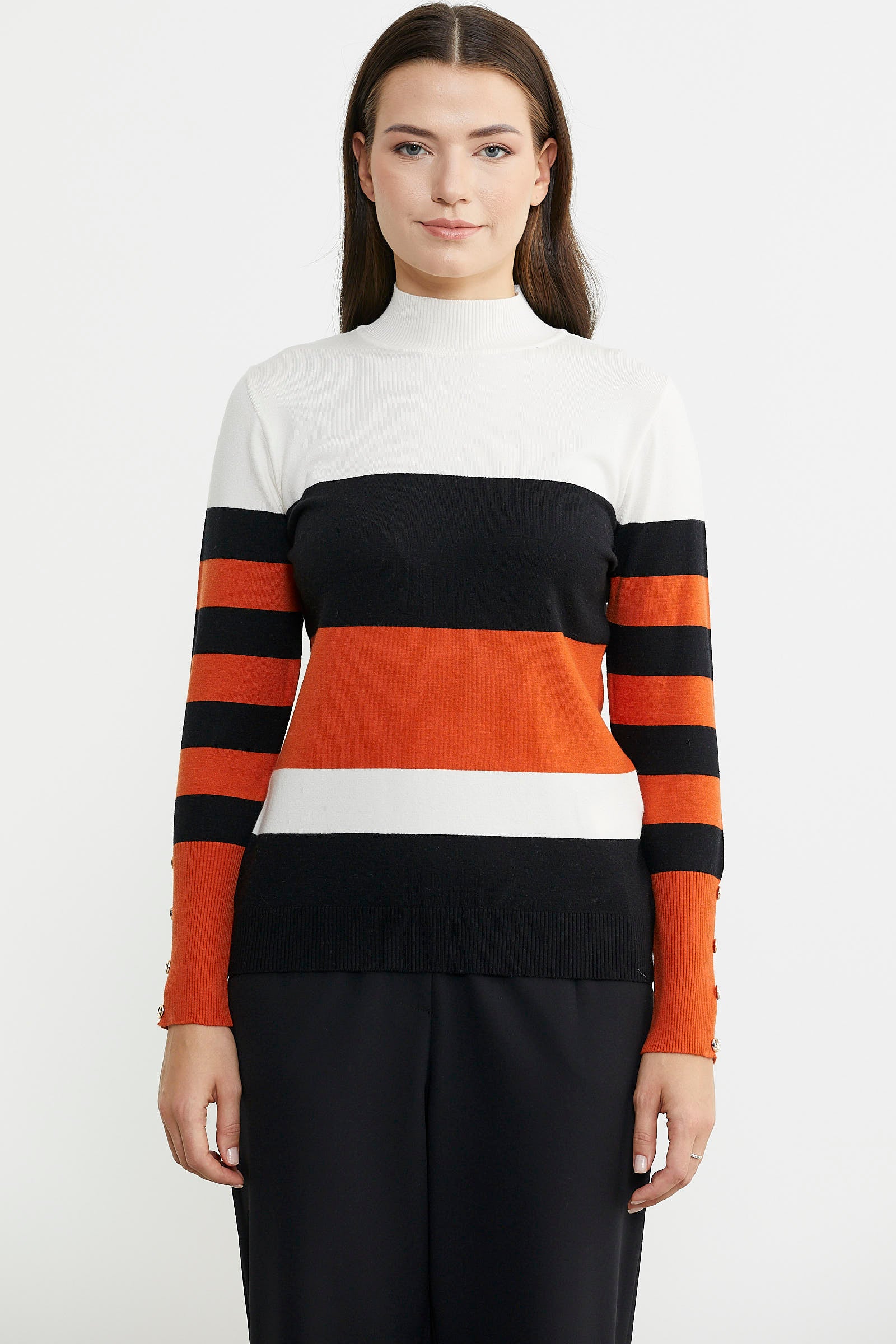 Blok Çizgili Yarım Balıkçı Triko Kazak - Siyah - Sementa