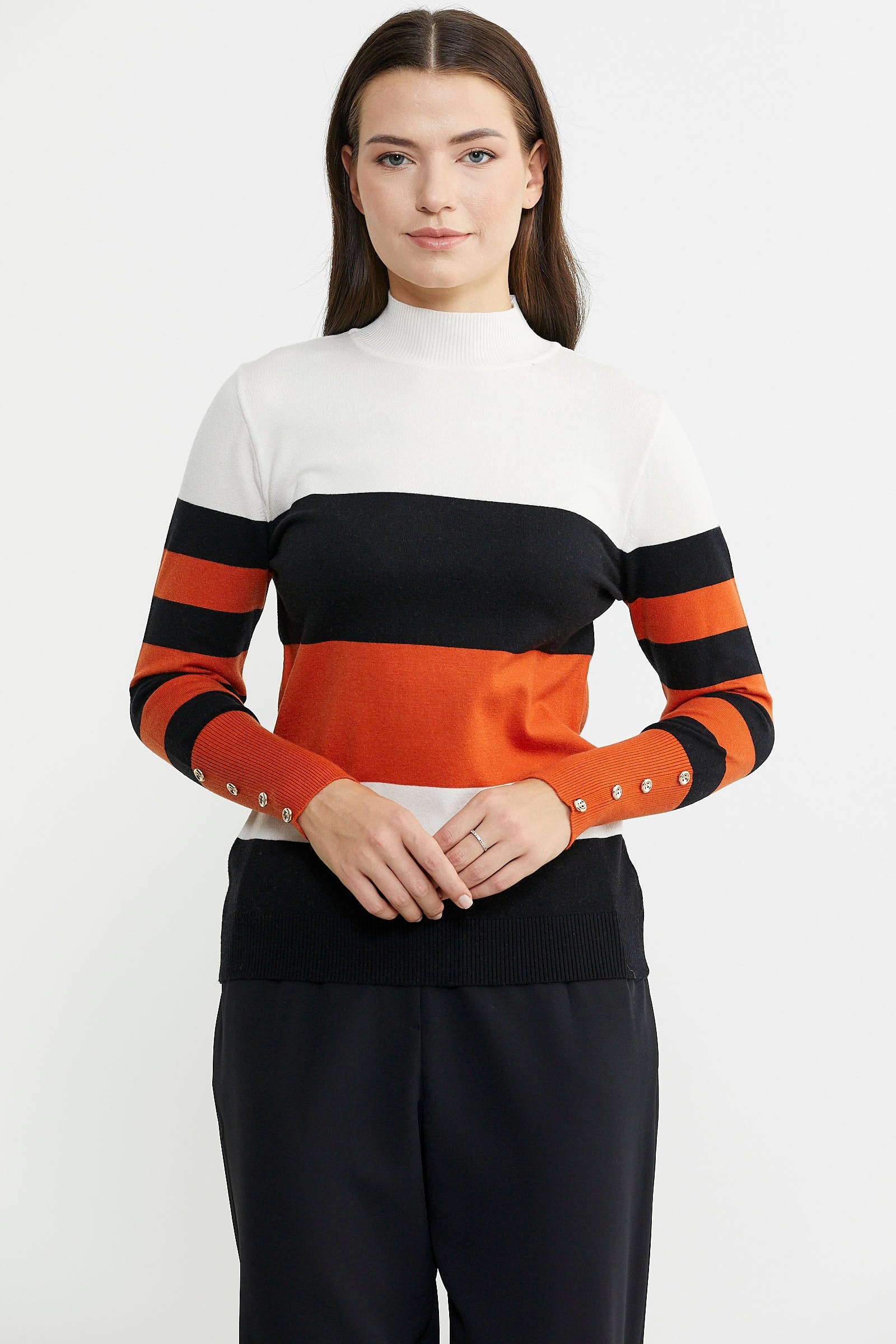 Blok Çizgili Yarım Balıkçı Triko Kazak - Siyah - Sementa