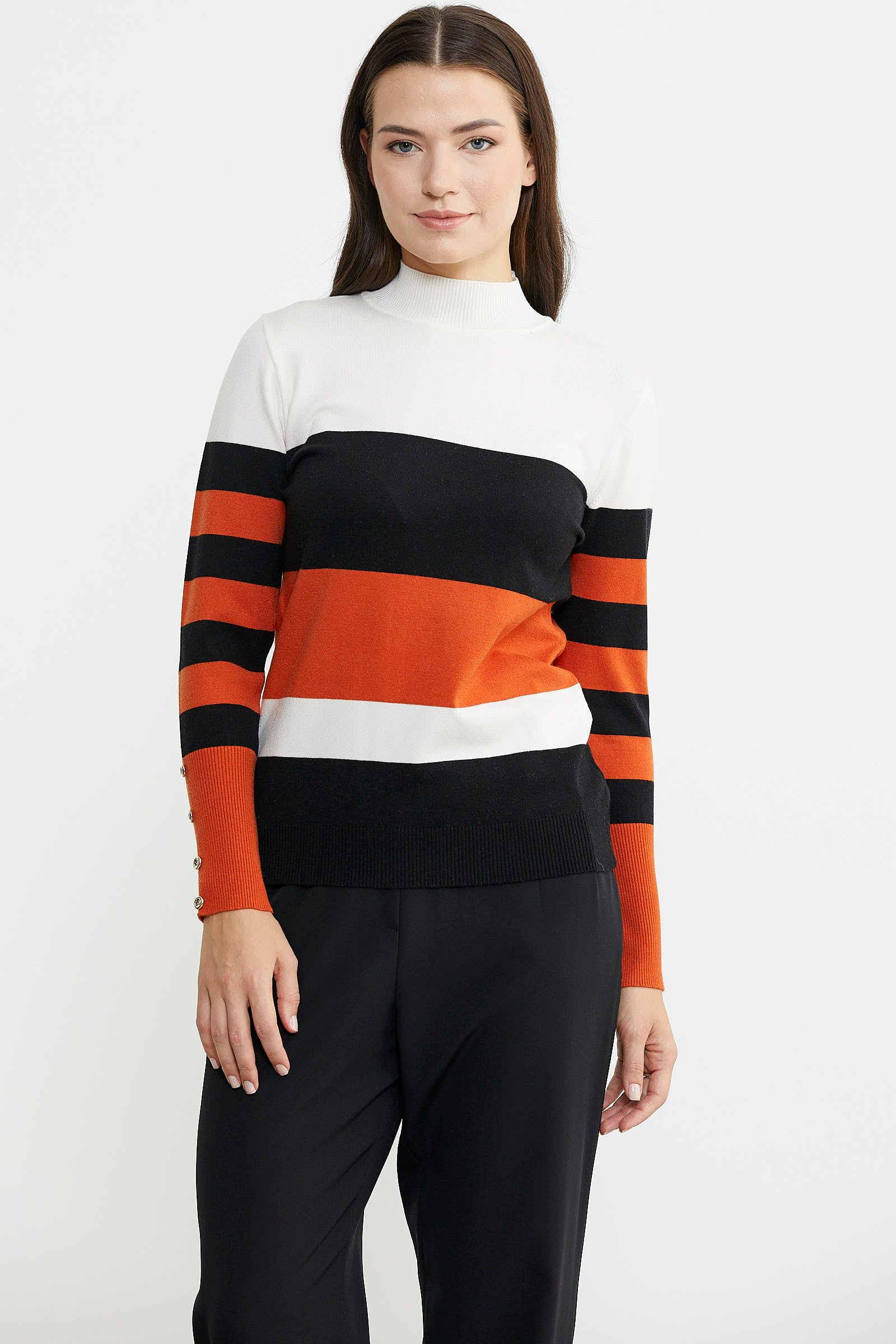 Blok Çizgili Yarım Balıkçı Triko Kazak - Siyah - Sementa