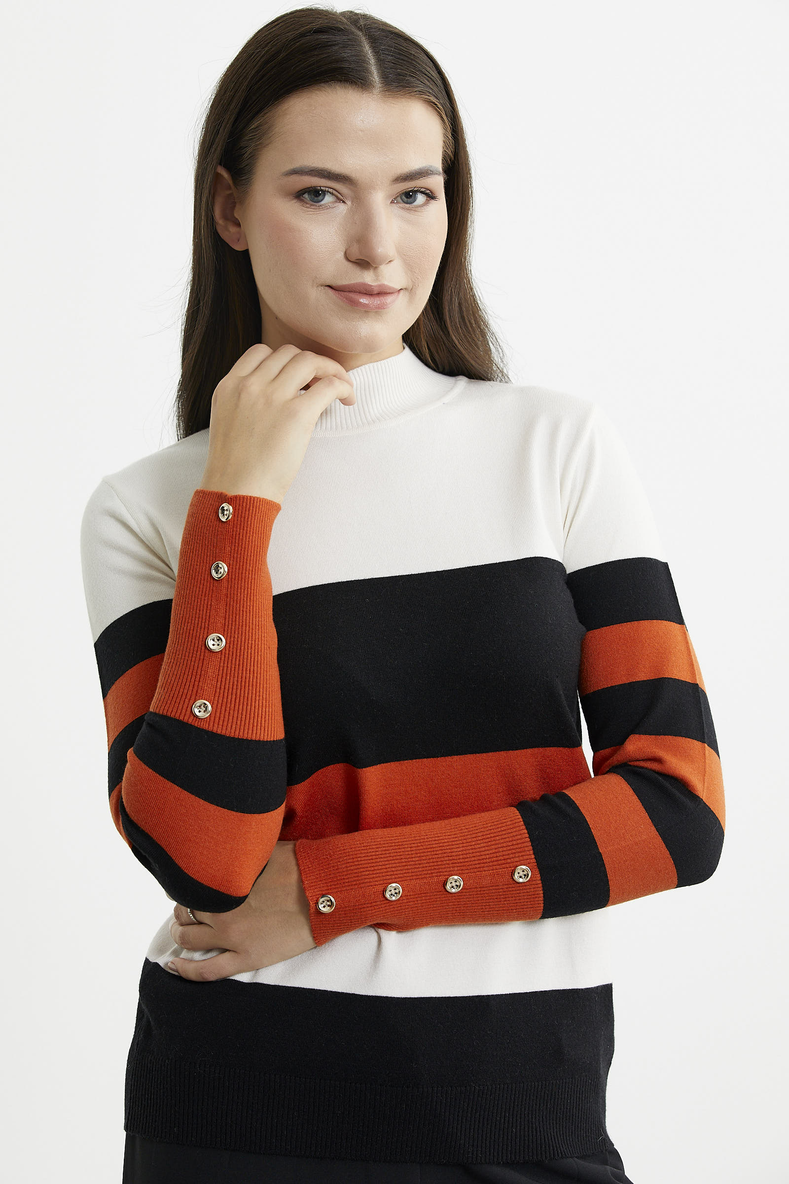 Blok Çizgili Yarım Balıkçı Triko Kazak - Siyah - Sementa