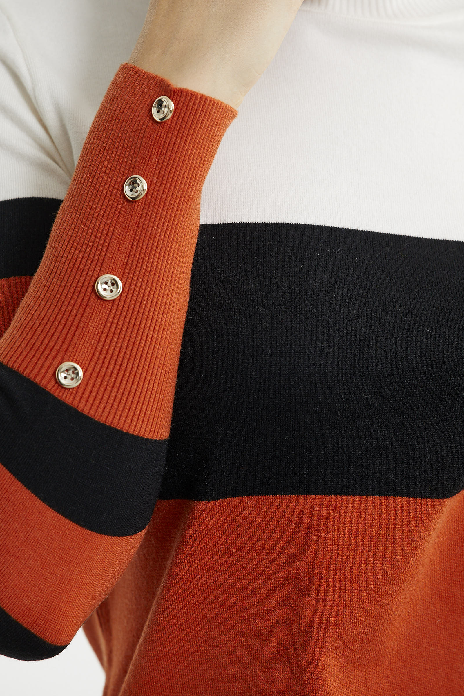 Blok Çizgili Yarım Balıkçı Triko Kazak - Siyah - Sementa