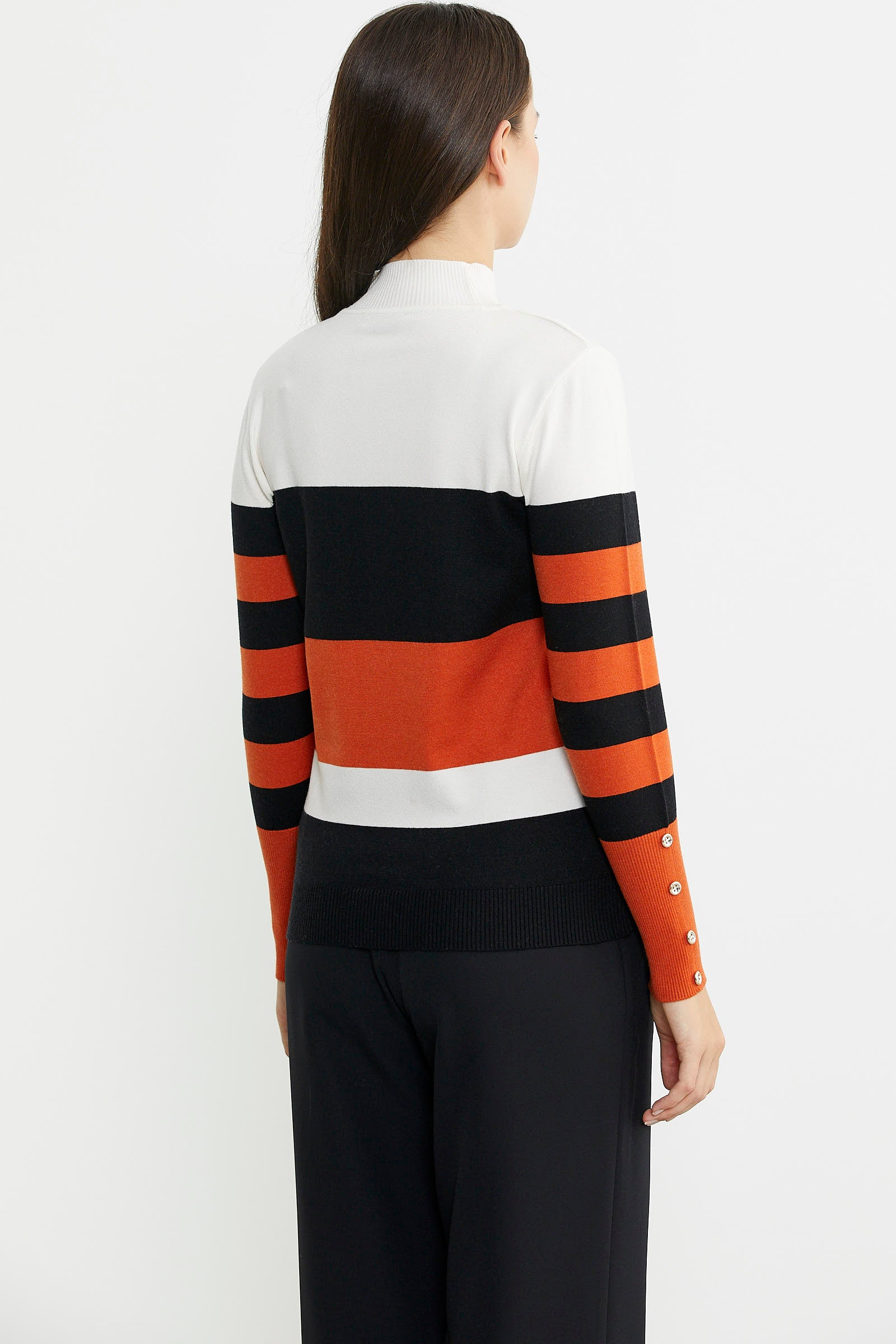 Blok Çizgili Yarım Balıkçı Triko Kazak - Siyah - Sementa