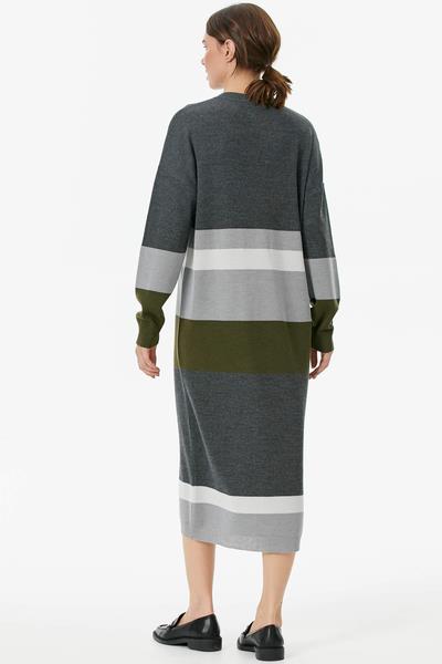 Blok Desen Renkli Triko Elbise - Gri (5) Sementa