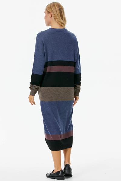 Blok Desen Renkli Triko Elbise - Siyah (4) Sementa