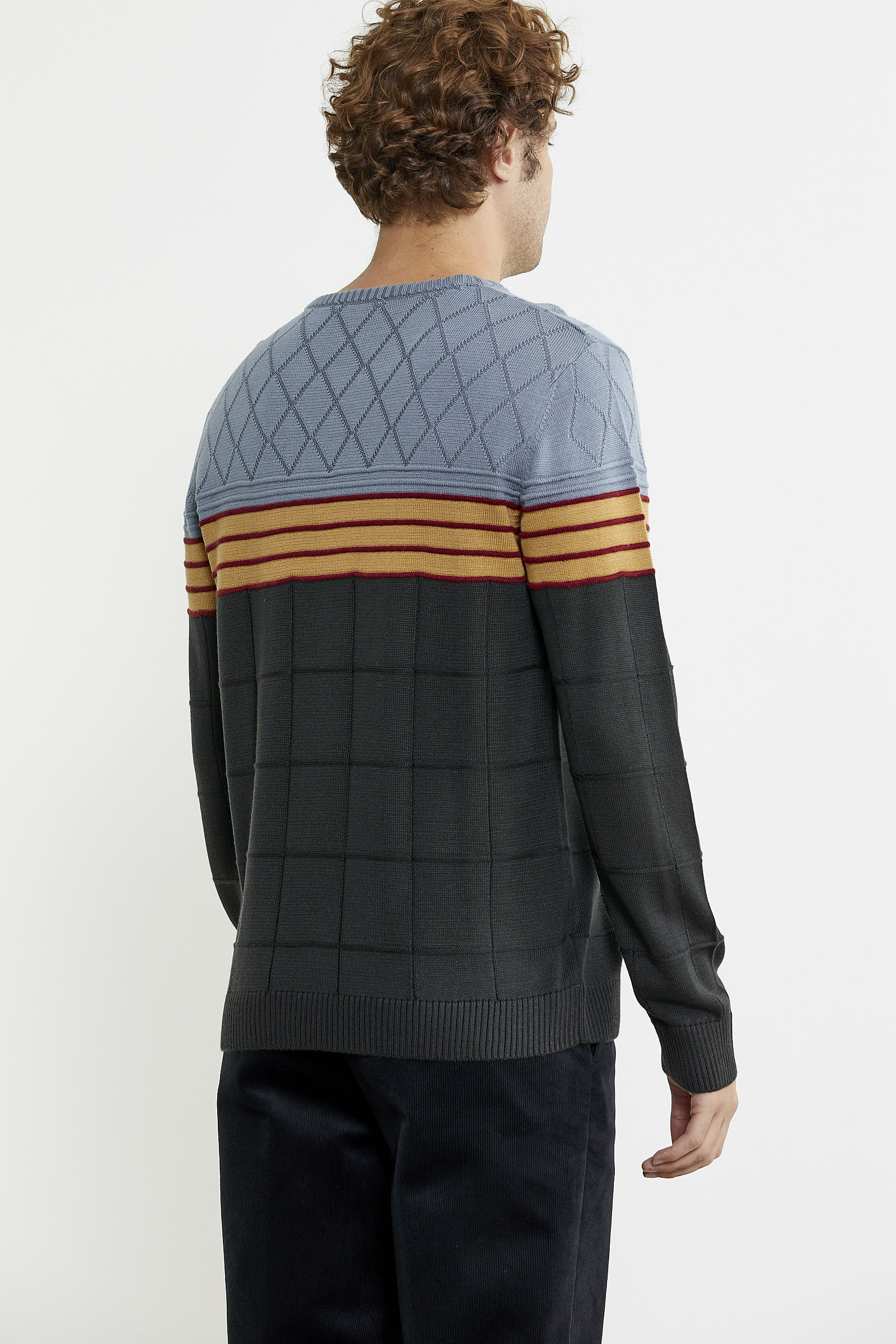 Blok Desen Sıfır Yaka Triko Kazak - Antrasit - Sementa