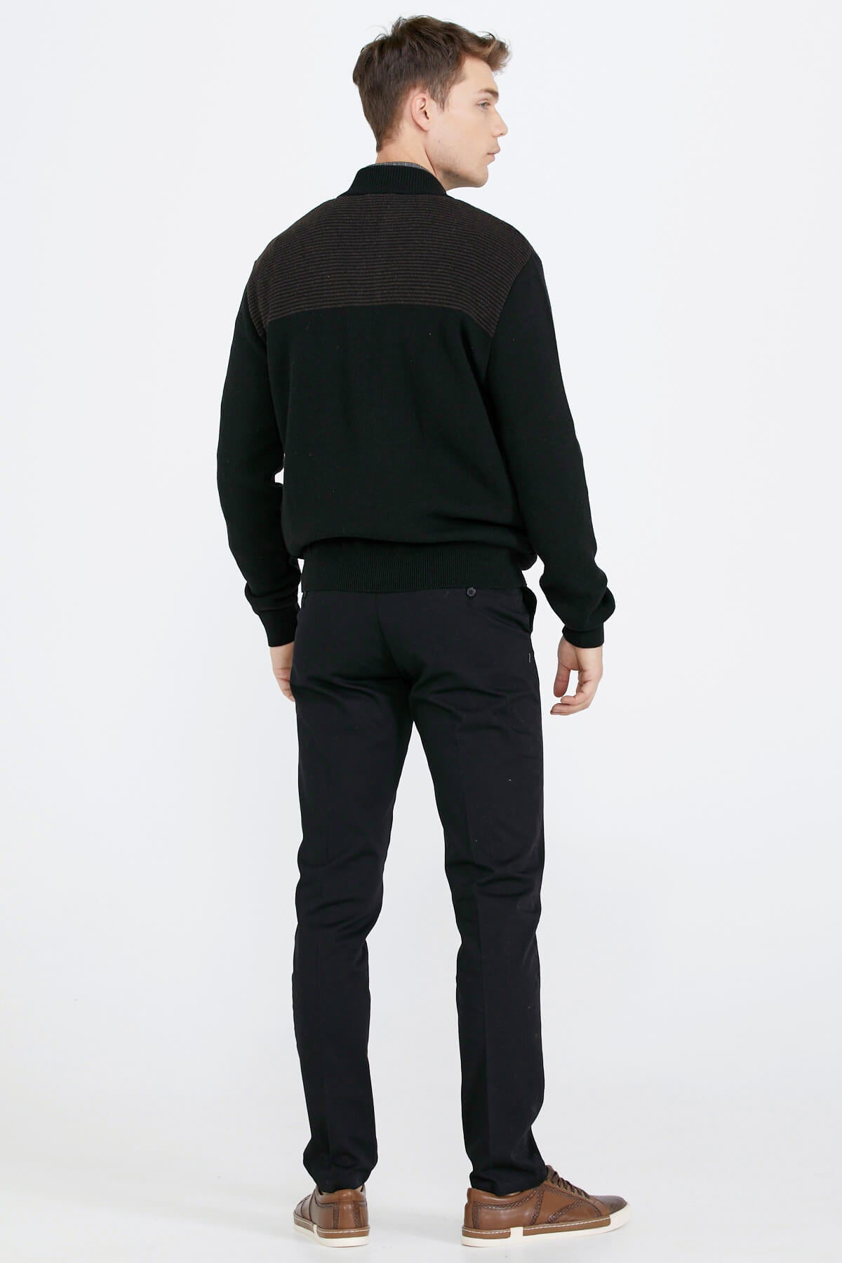 Blok Desenli Cepli Erkek Triko Ceket - Siyah (4) Sementa