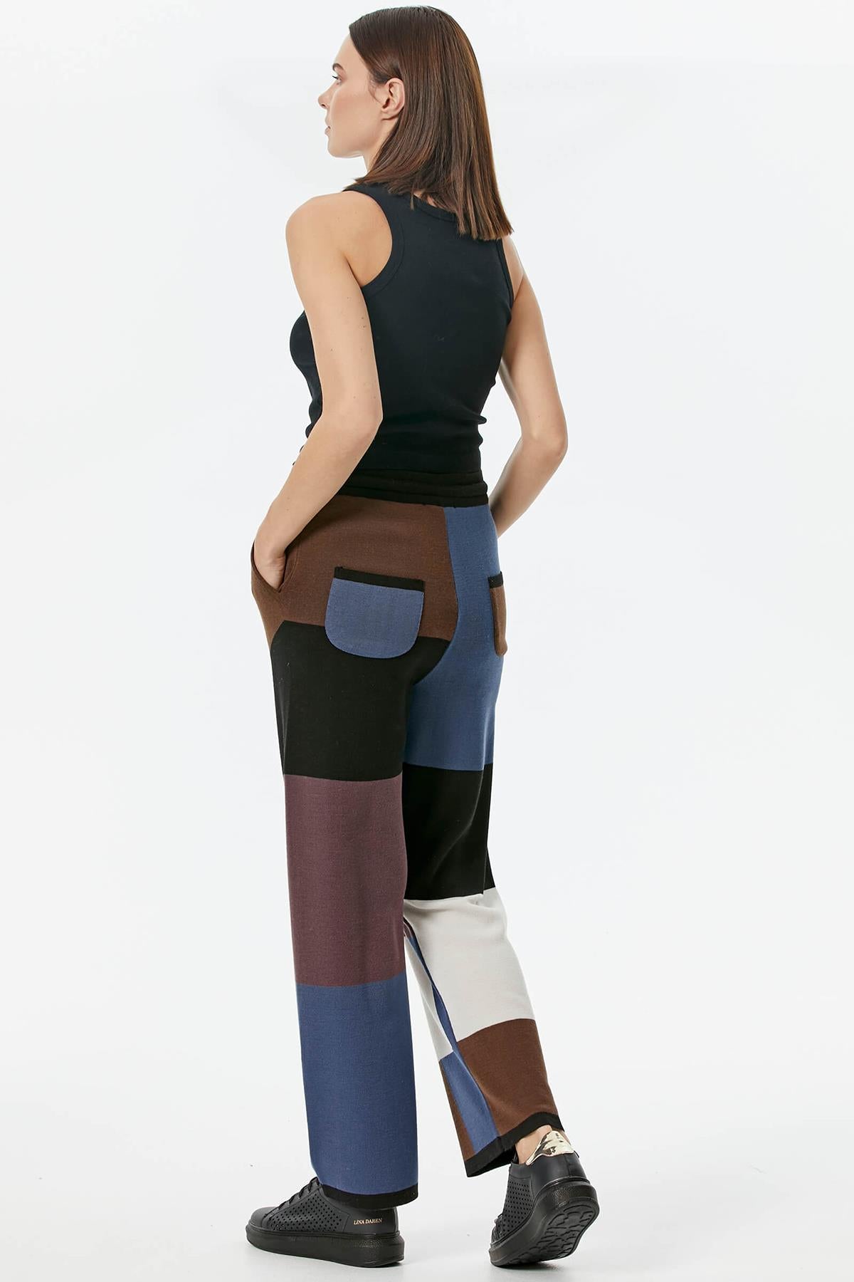 Blok Desenli Renkli Triko Pantolon - Siyah (7) Sementa