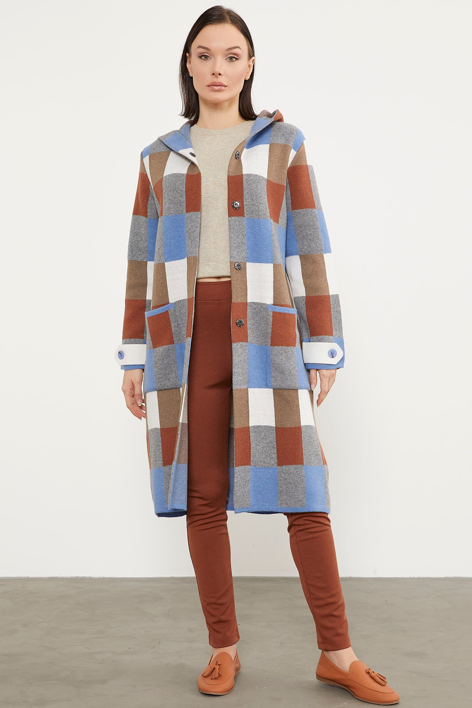 Blok Desenli Renkli Uzun Hırka - Mavi (2) Sementa