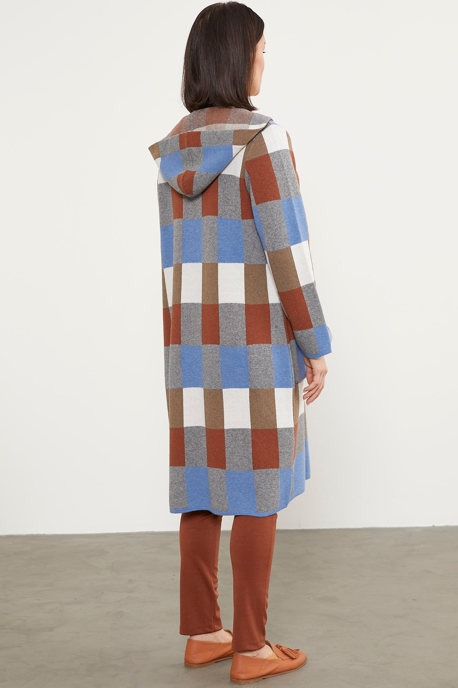 Blok Desenli Renkli Uzun Hırka - Mavi (7) Sementa