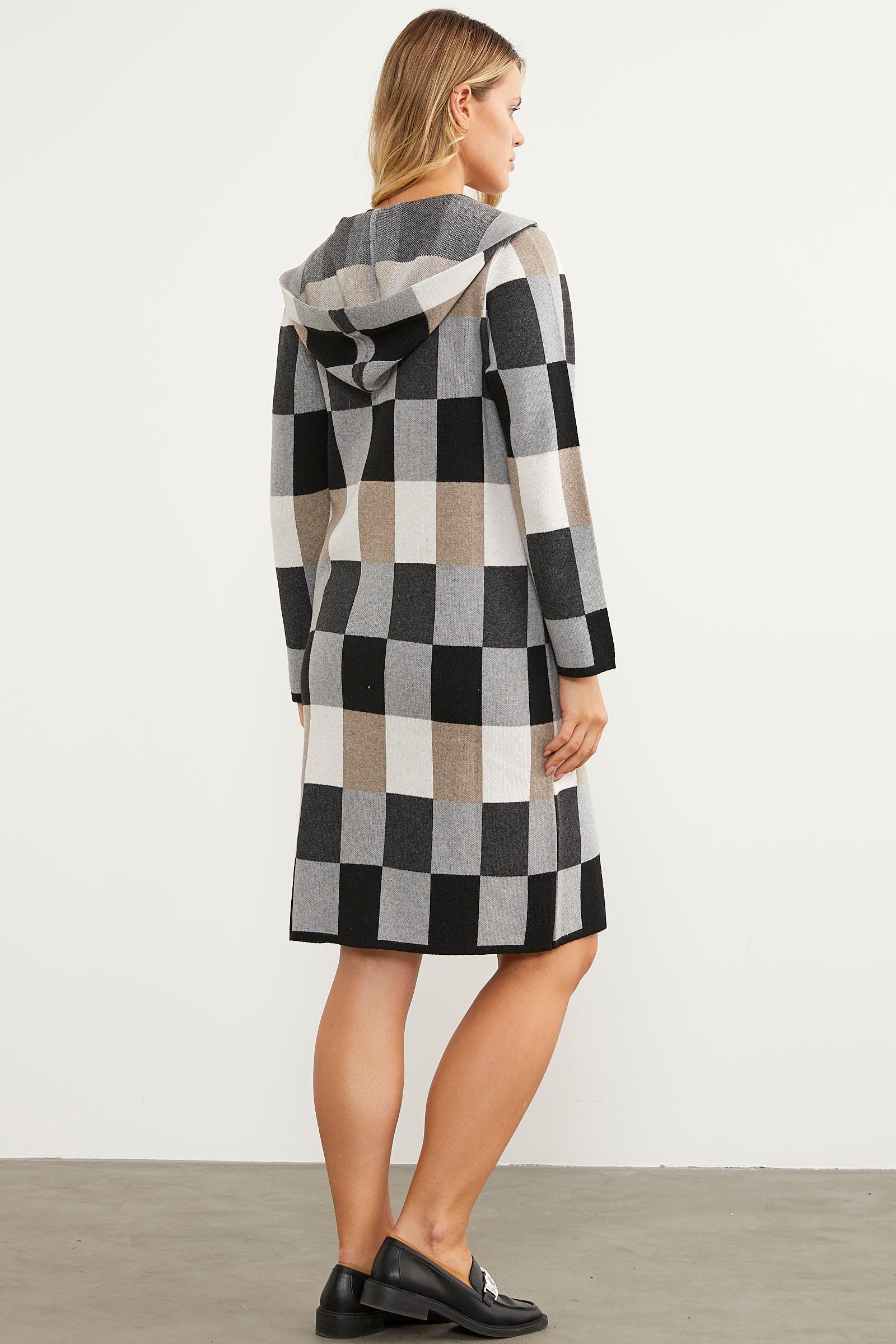 Blok Desenli Renkli Uzun Hırka - Siyah (7) Sementa