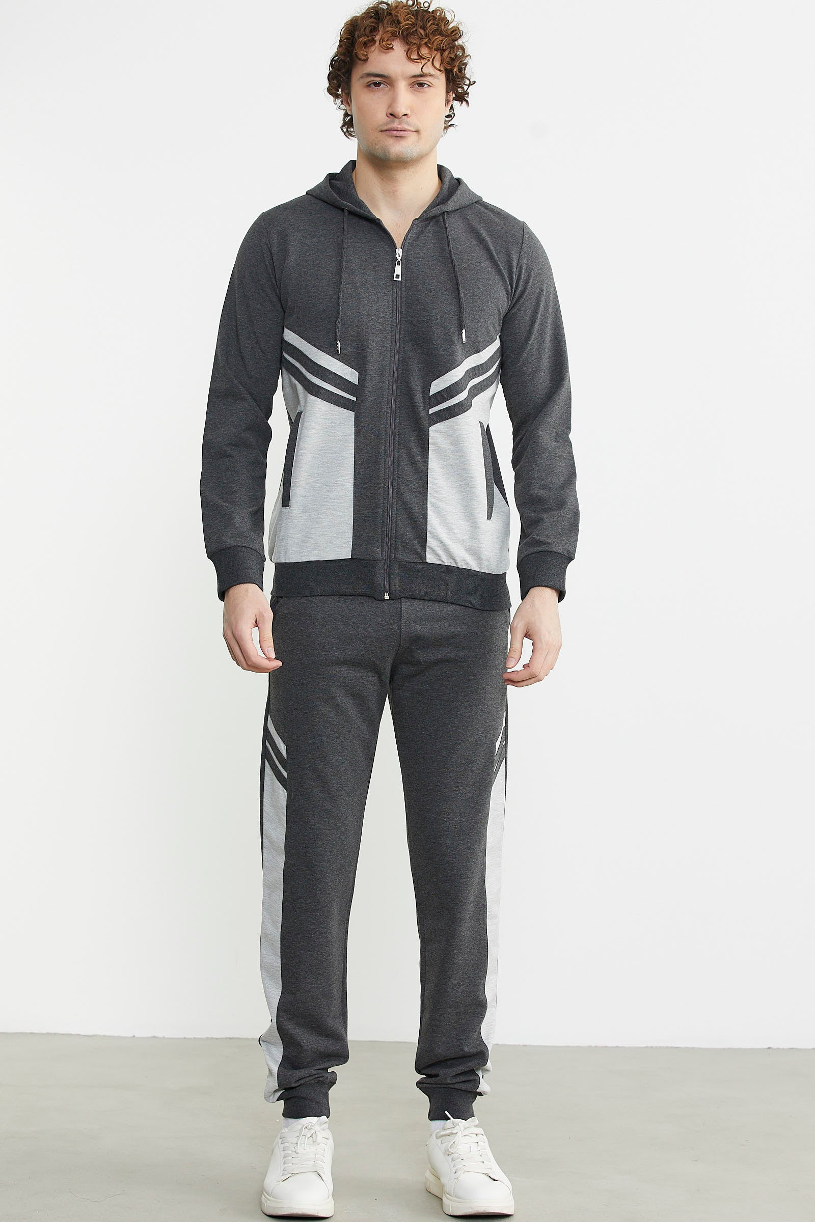 Blok Geçişli Cepli Eşofman Takım - Antrasit - Sementa