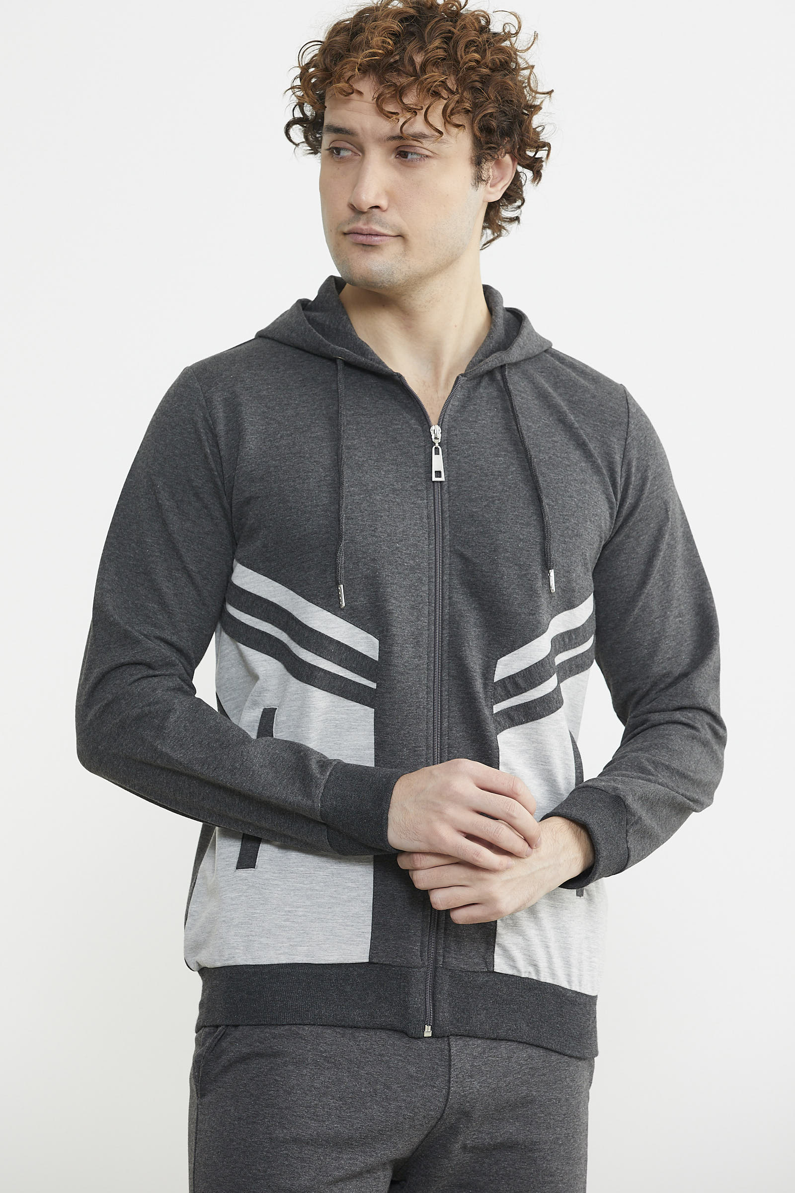 Blok Geçişli Cepli Eşofman Takım - Antrasit - Sementa