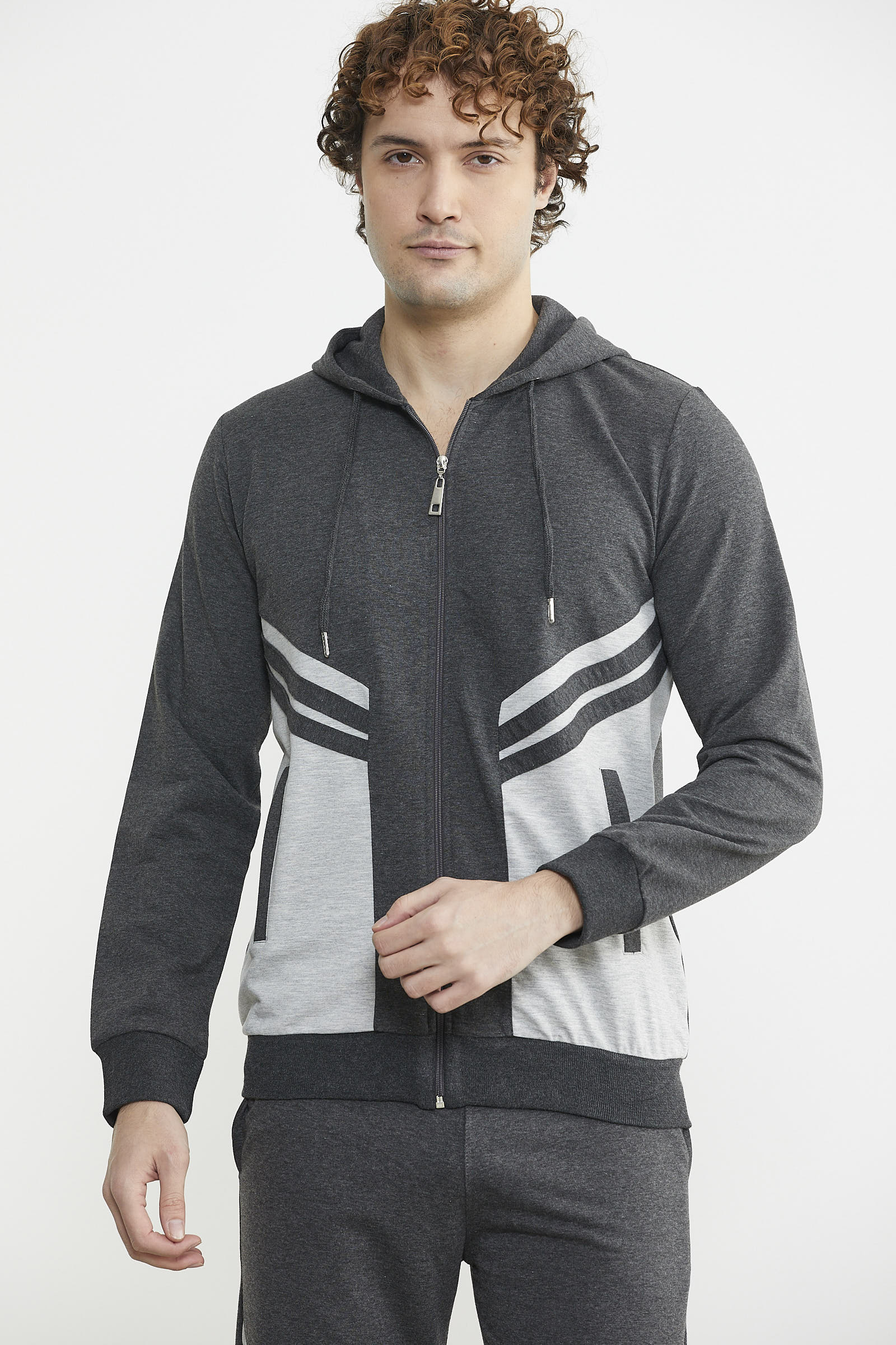 Blok Geçişli Cepli Eşofman Takım - Antrasit - Sementa