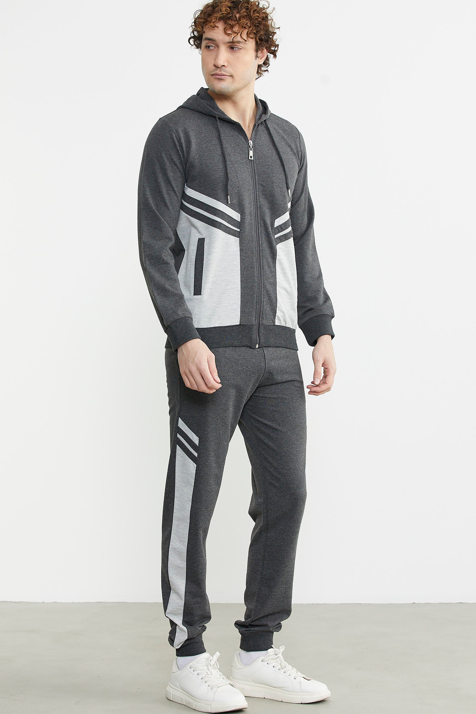 Blok Geçişli Cepli Eşofman Takım - Antrasit - Sementa