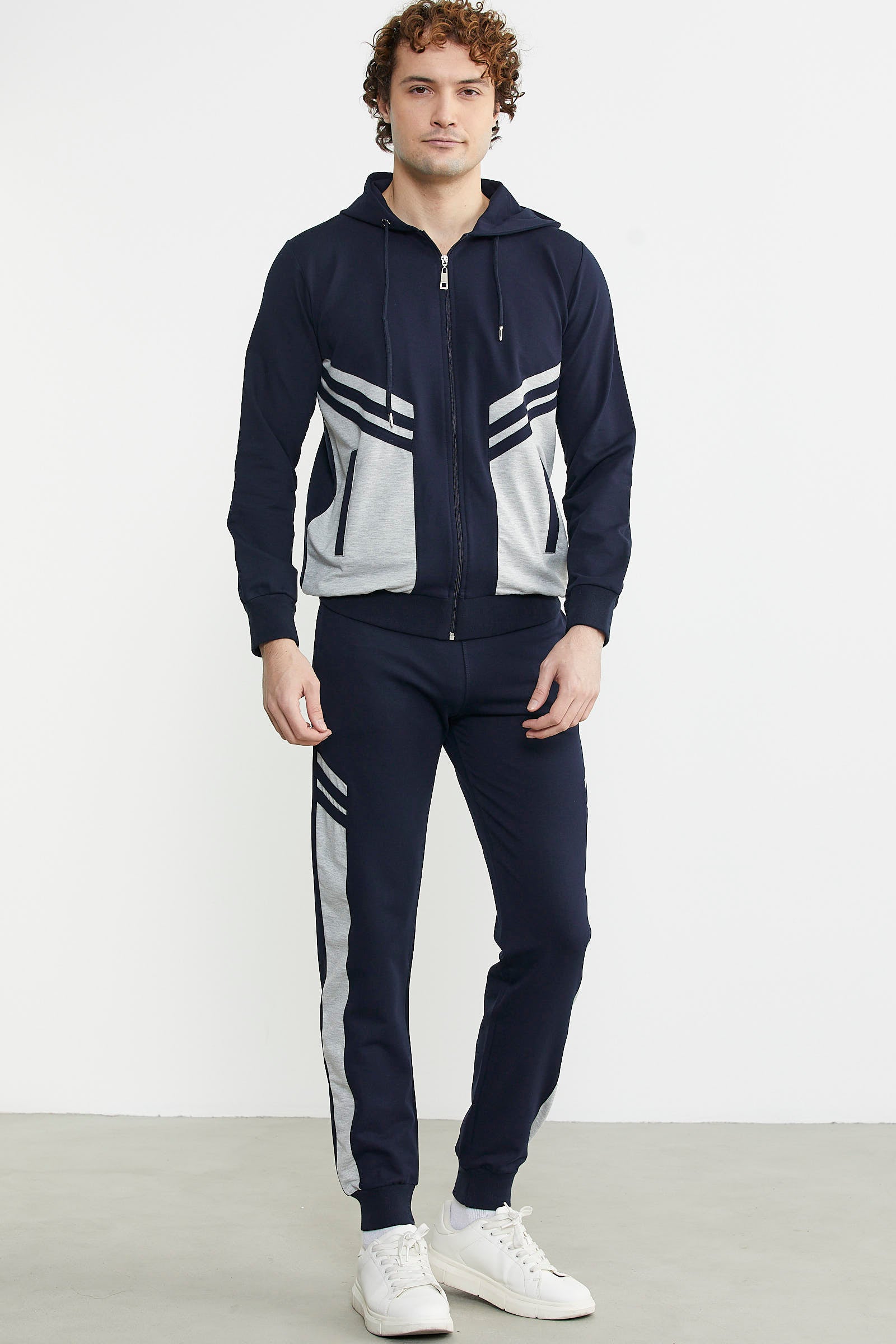 Blok Geçişli Cepli Eşofman Takım - Lacivert - Sementa