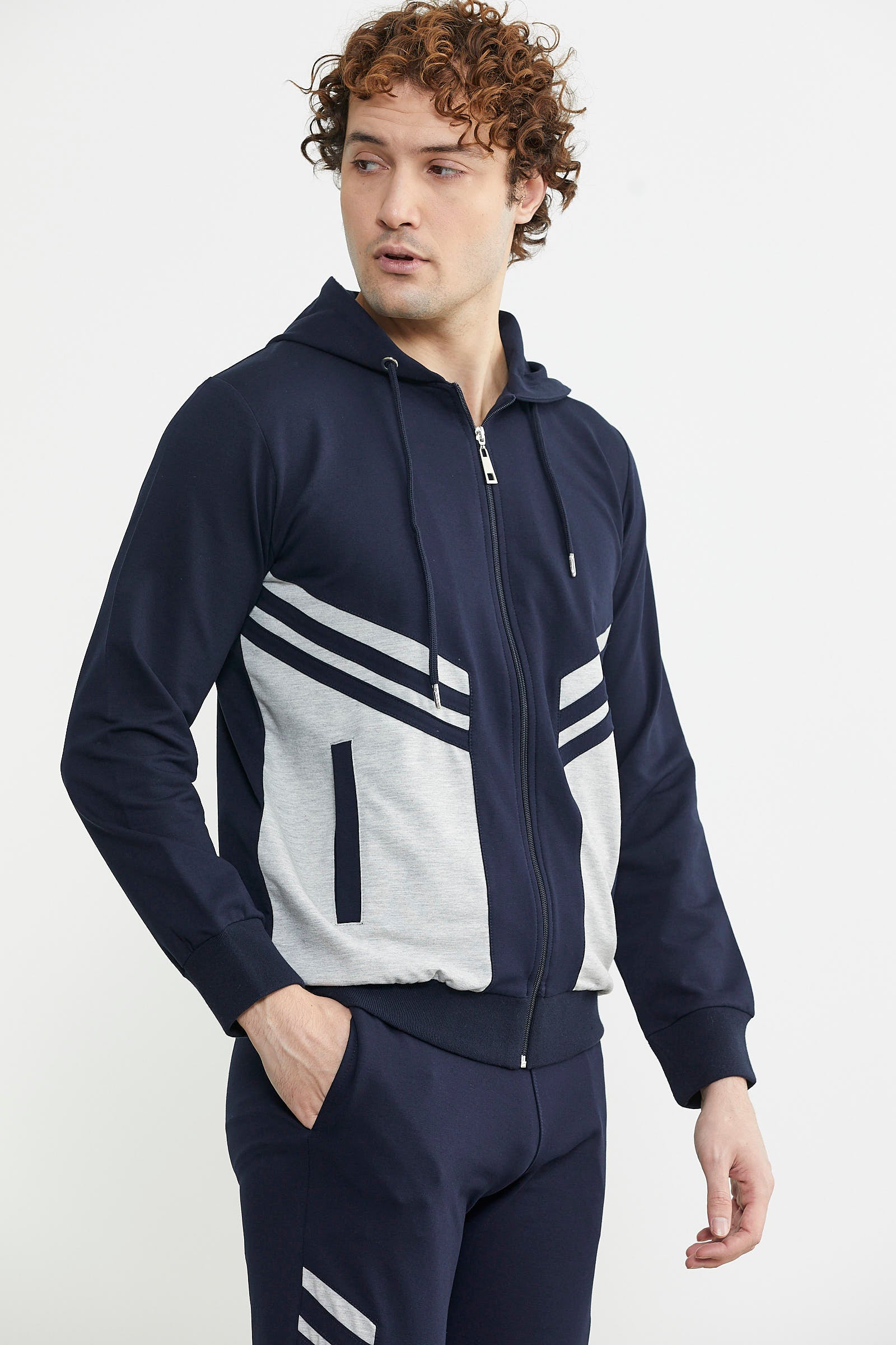 Blok Geçişli Cepli Eşofman Takım - Lacivert - Sementa