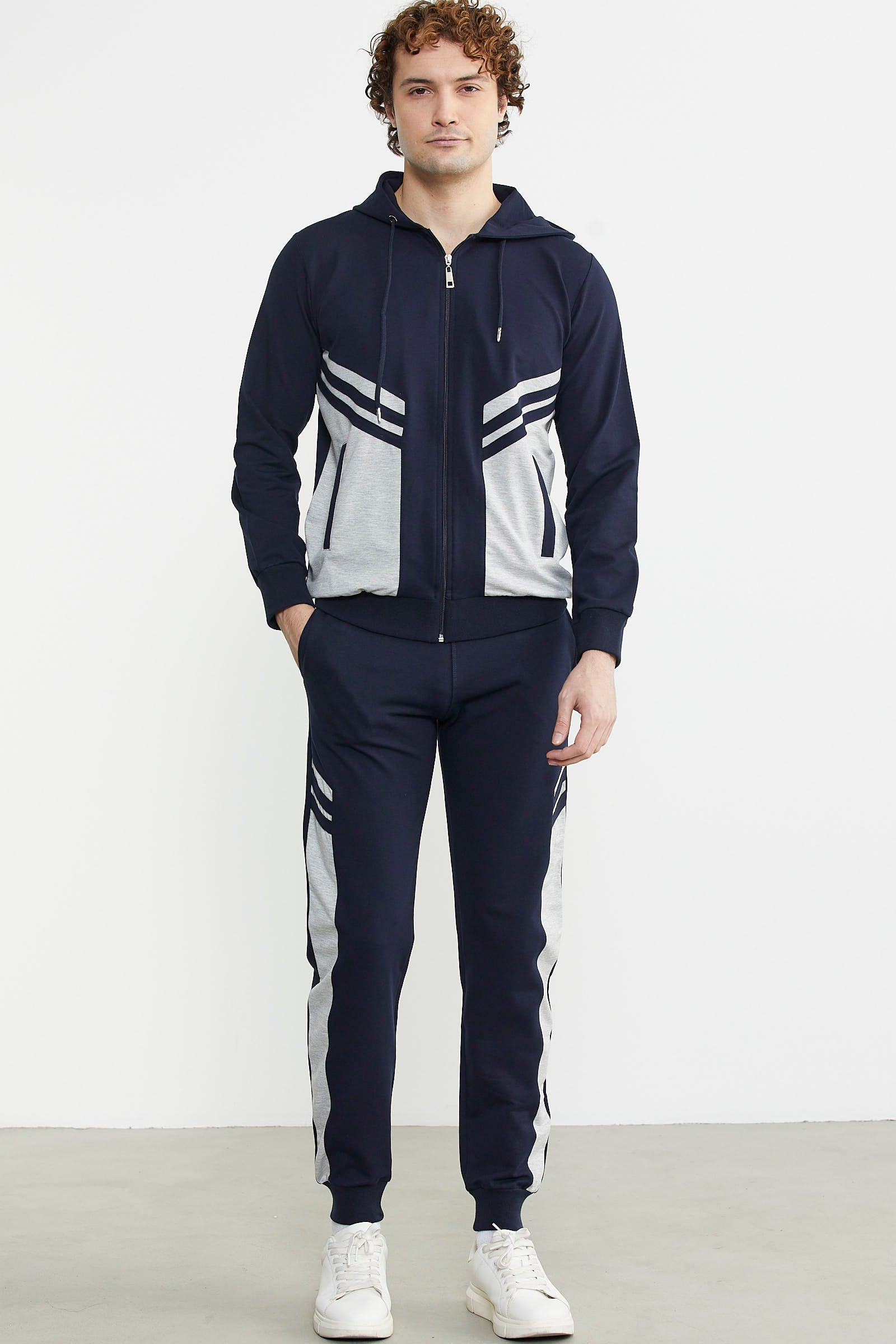 Blok Geçişli Cepli Eşofman Takım - Lacivert - Sementa