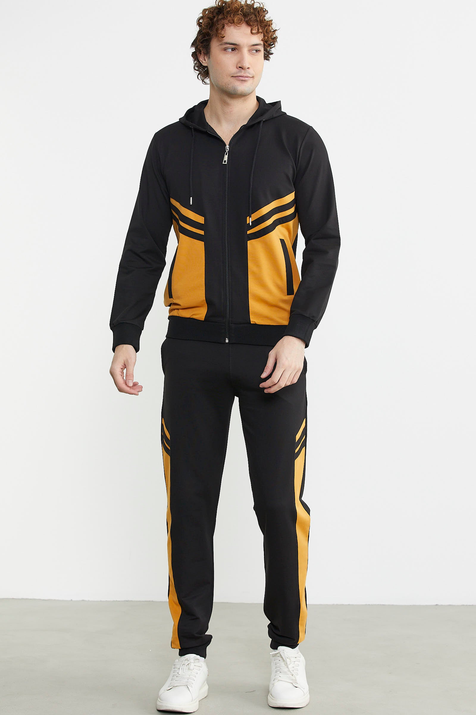 Blok Geçişli Cepli Eşofman Takım - Siyah - Sementa