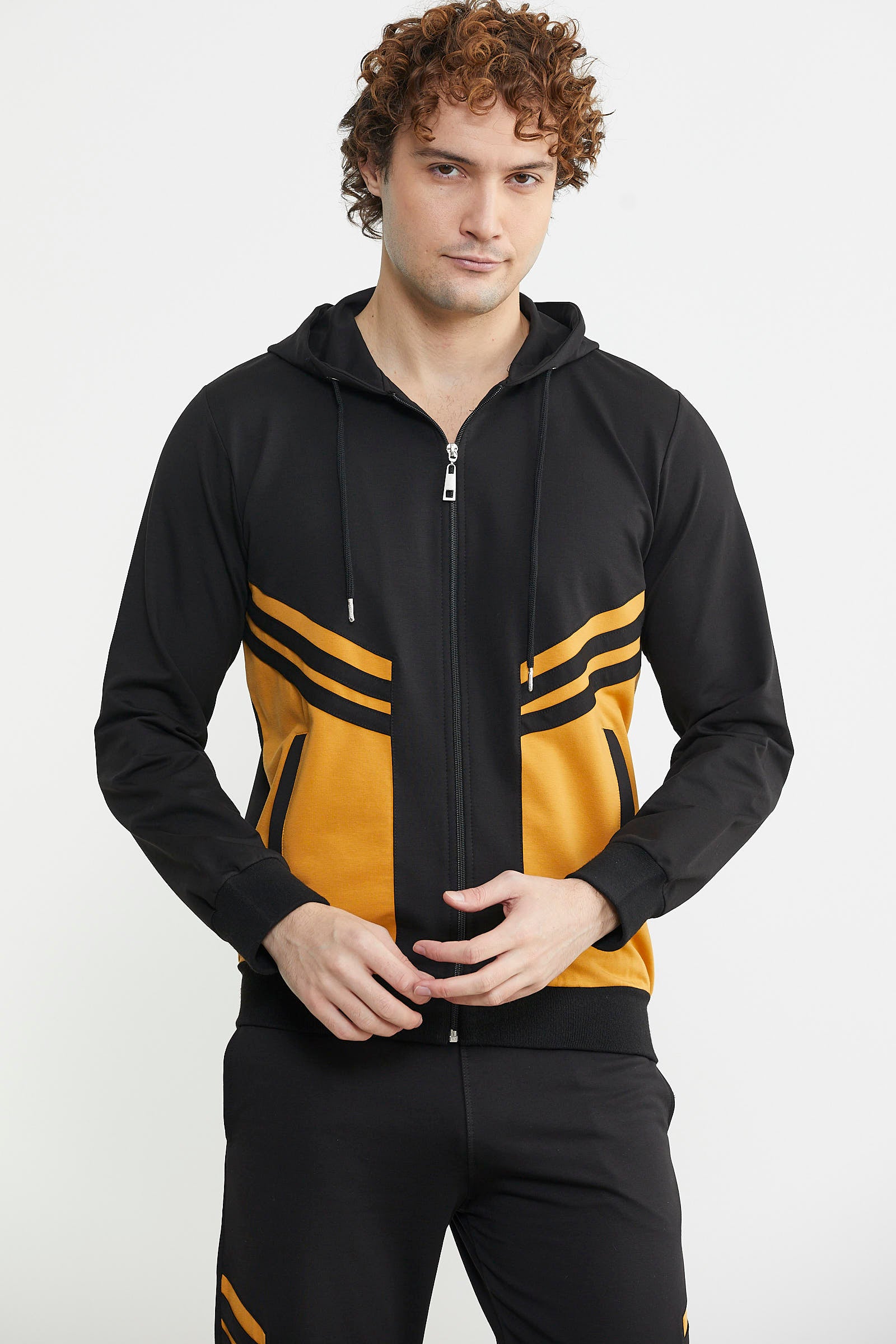 Blok Geçişli Cepli Eşofman Takım - Siyah - Sementa