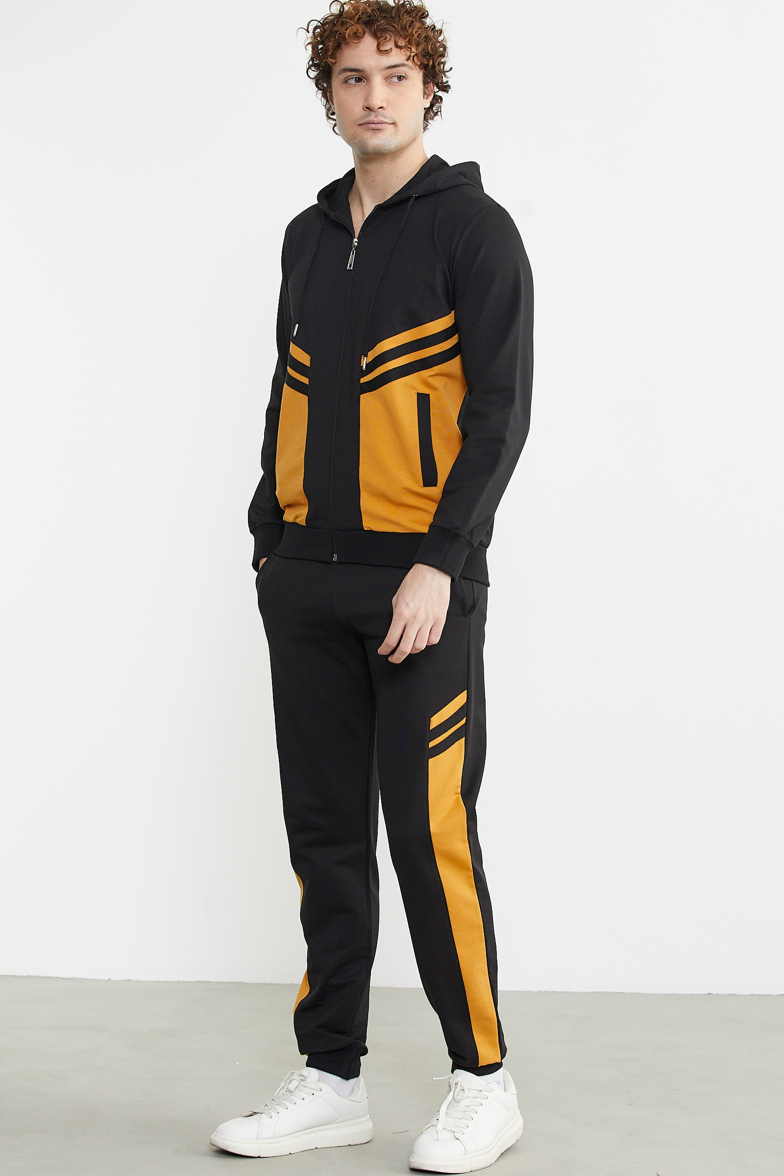 Blok Geçişli Cepli Eşofman Takım - Siyah - Sementa