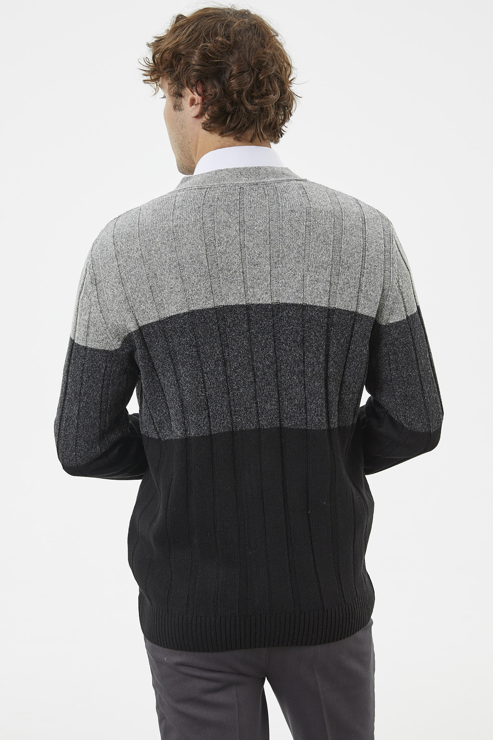 Blok Renk Geçişli Triko Hırka - Siyah (7) Sementa