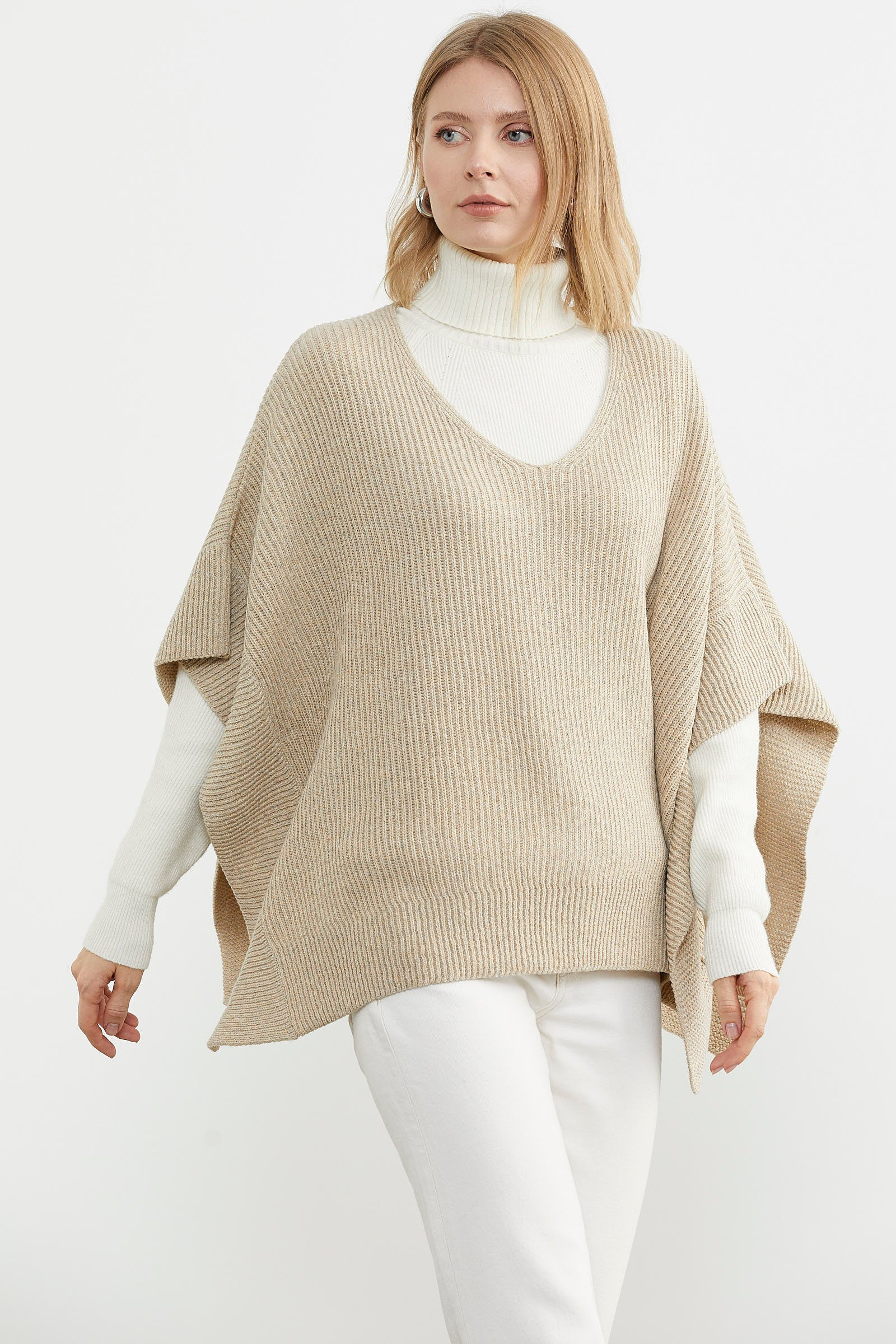 Bol Kesim V Yaka Triko Panço - Bej (4) Sementa