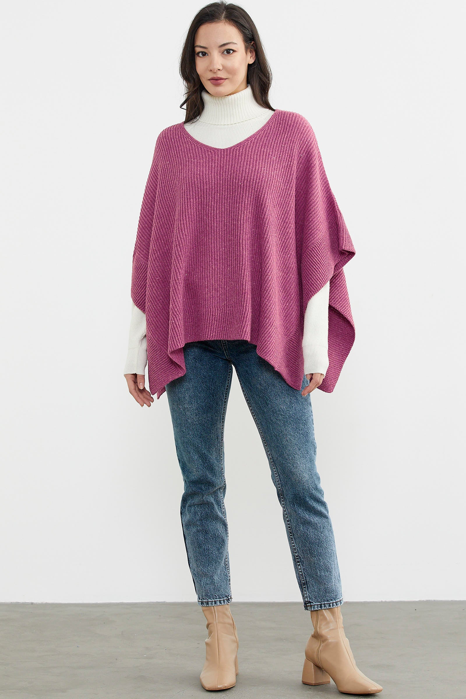 Bol Kesim V Yaka Triko Panço - Gül (1) Sementa